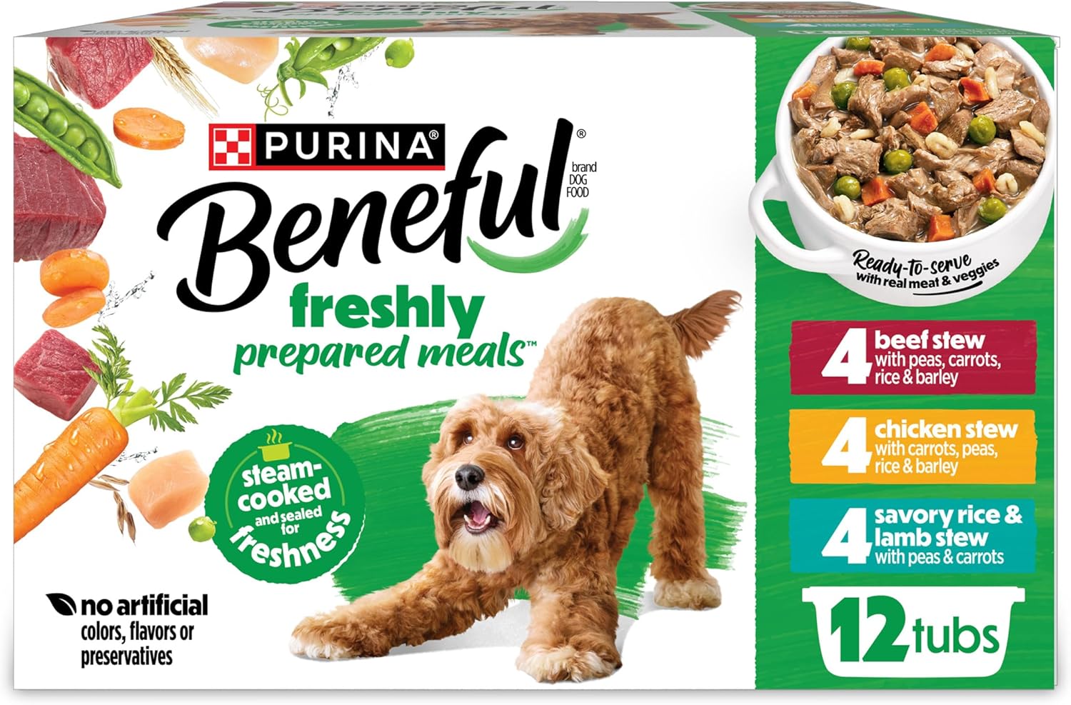 Purina Beneful Gravy Wet Dog Food Variety Pack with real beef, chicken, and lamb, 12 x 10 oz tubs