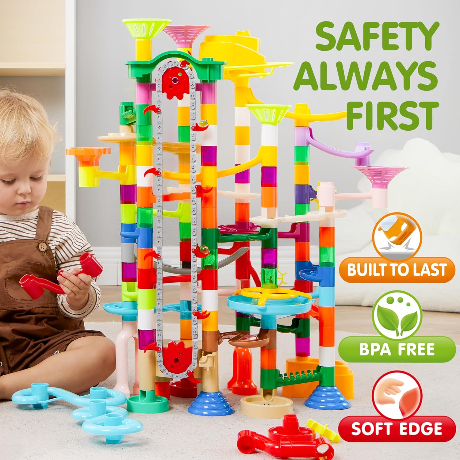 JOYIN 236Pcs Glowing Marble Run with Motorized Elevator- Construction Building Blocks Toys with 30 Glow in The Dark Plastic Marbles, STEM Toy for Boys and Girls, Birthday Gift, Easter Basket Stuffers