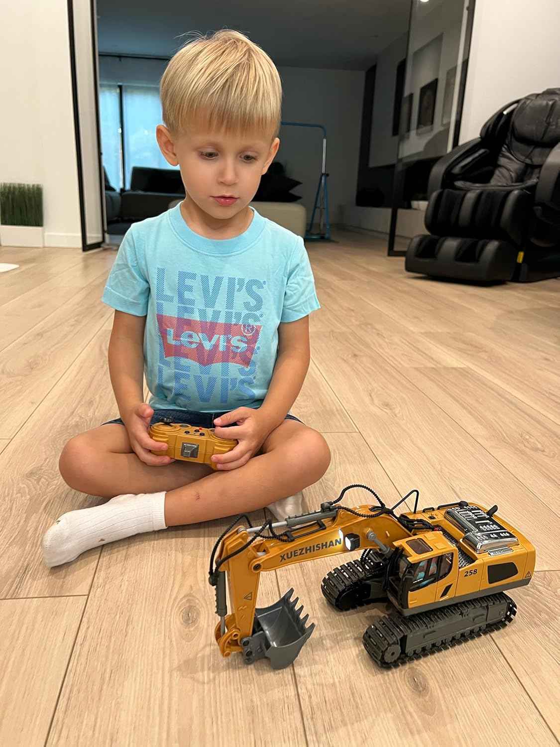 KIDMARKT Remote Control Excavator Toy for Boys | 11-Channel Metal Construction Truck with Lights, 2×1200mAh Batteries, 120-Min Playtime | RC Excavator Toys for Kids Ages 3-12, STEM Gift for Birthday