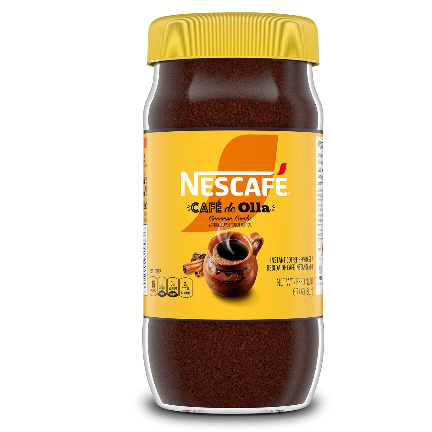 NESCAFÉ Café de Olla, Cinnamon Flavored Instant Coffee, 1 Jar, 6.7 Oz, 38 Cups, Dark-Roasted, Premium Coffee