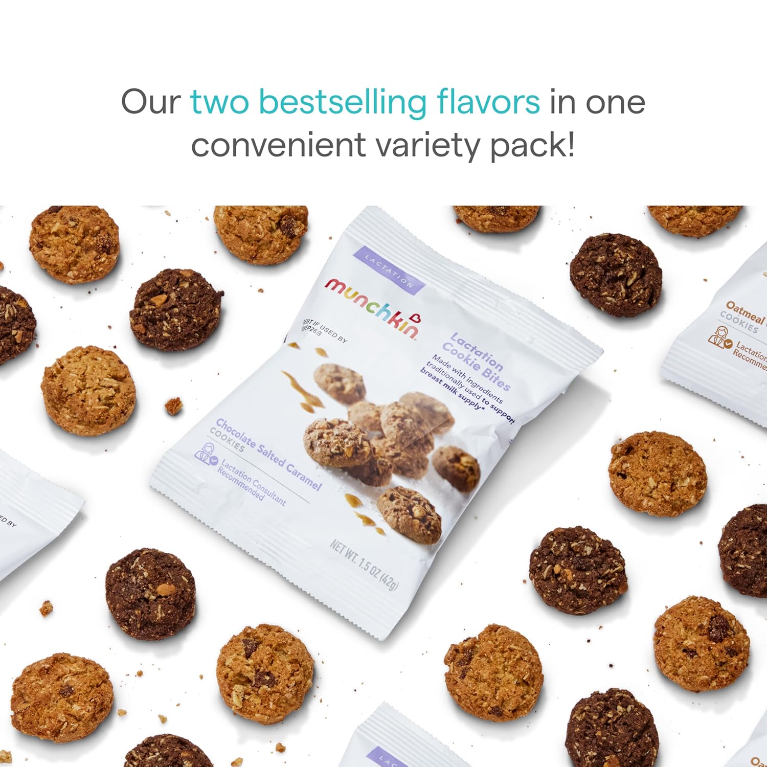 Munchkin lactation cookies help increase milk supply for nursing, breastfeeding, pumping moms, oatmeal, chocolate chip, 6 pack
