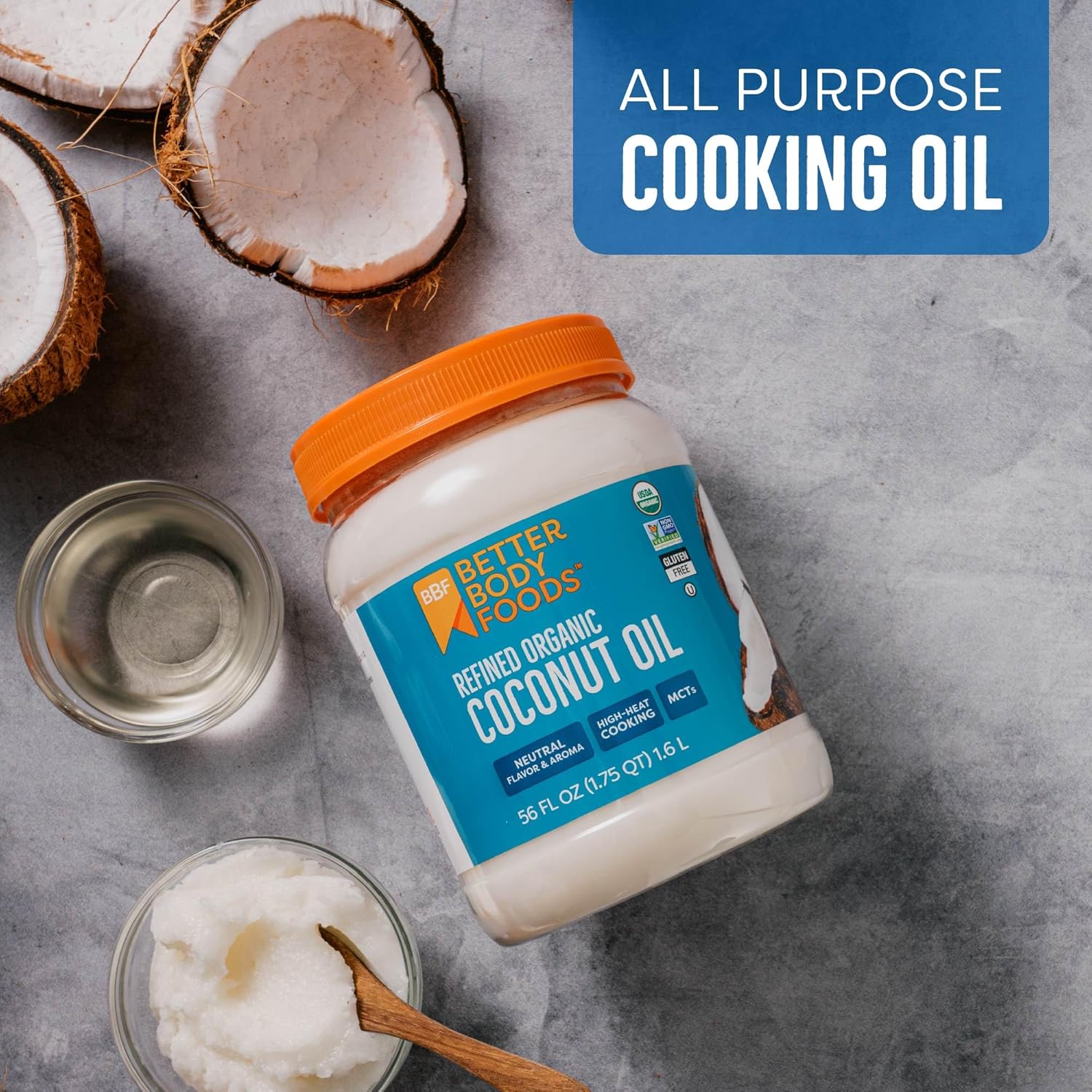 BetterBody Foods Organic Refined Coconut Oil, 56 Fl Oz, All Purpose Cooking Oil