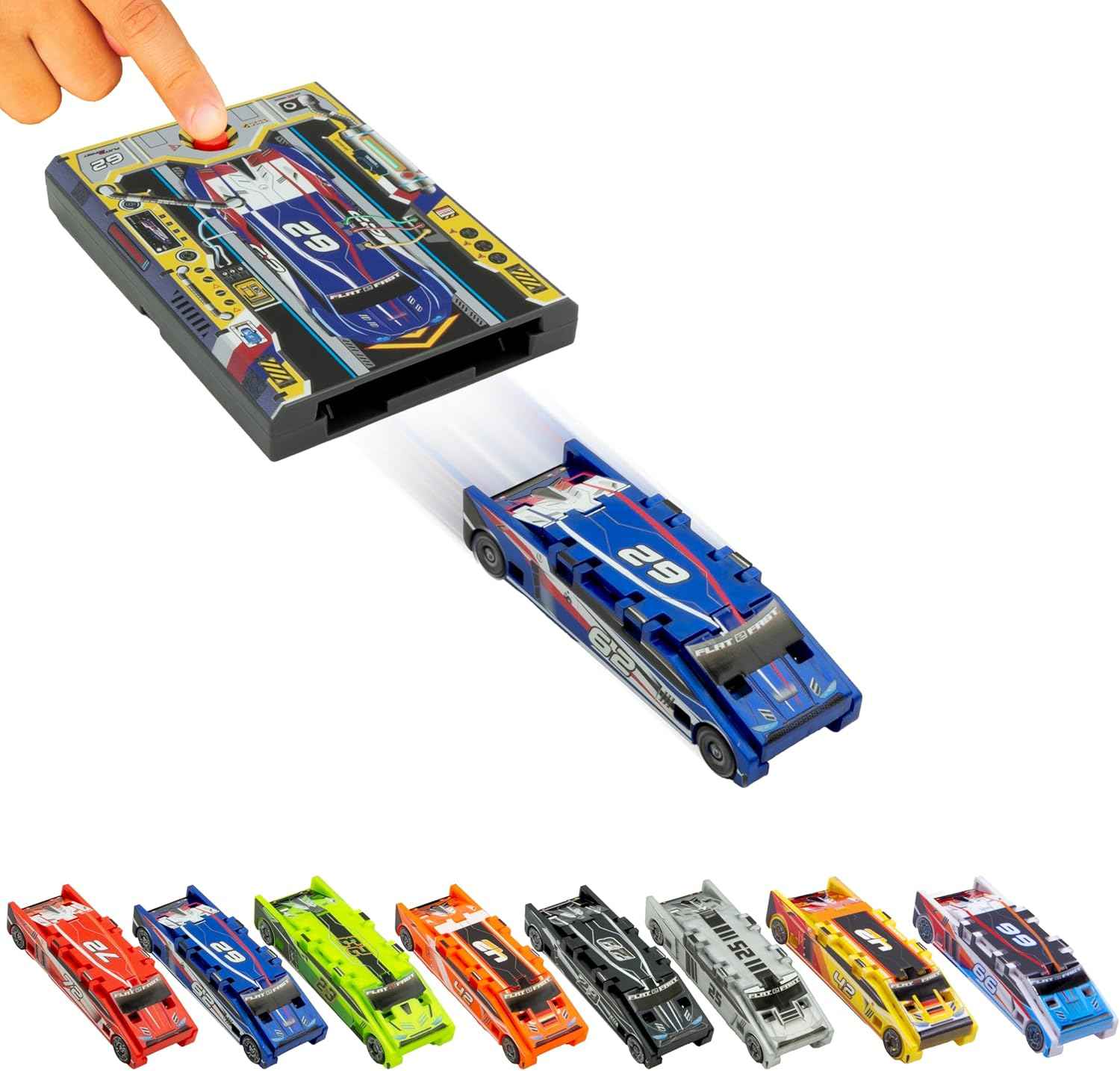 FLAT 2 FAST Original Stunt Card Racer – Flat Car Racer and Pocket Size Racecar Launcher with Built-in Button for Stunt Launching and Racing – Compact – Crimson Red