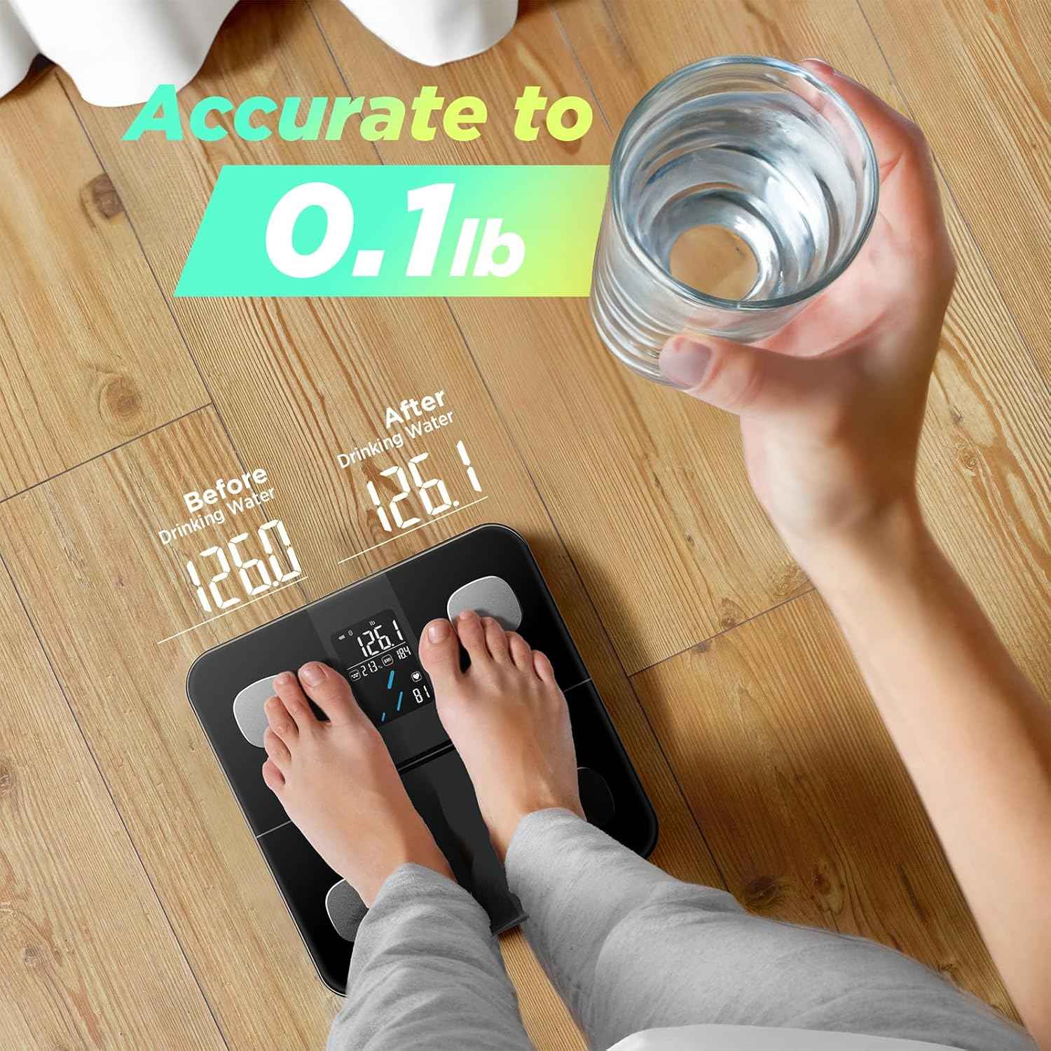 RunStar Smart Scale for Body Weight and Fat Percentage, High Accuracy Digital Bathroom Scale with Large Display for BMI Heart Rate 22 Body Composition Analyzer Sync with Fitness App 400lb