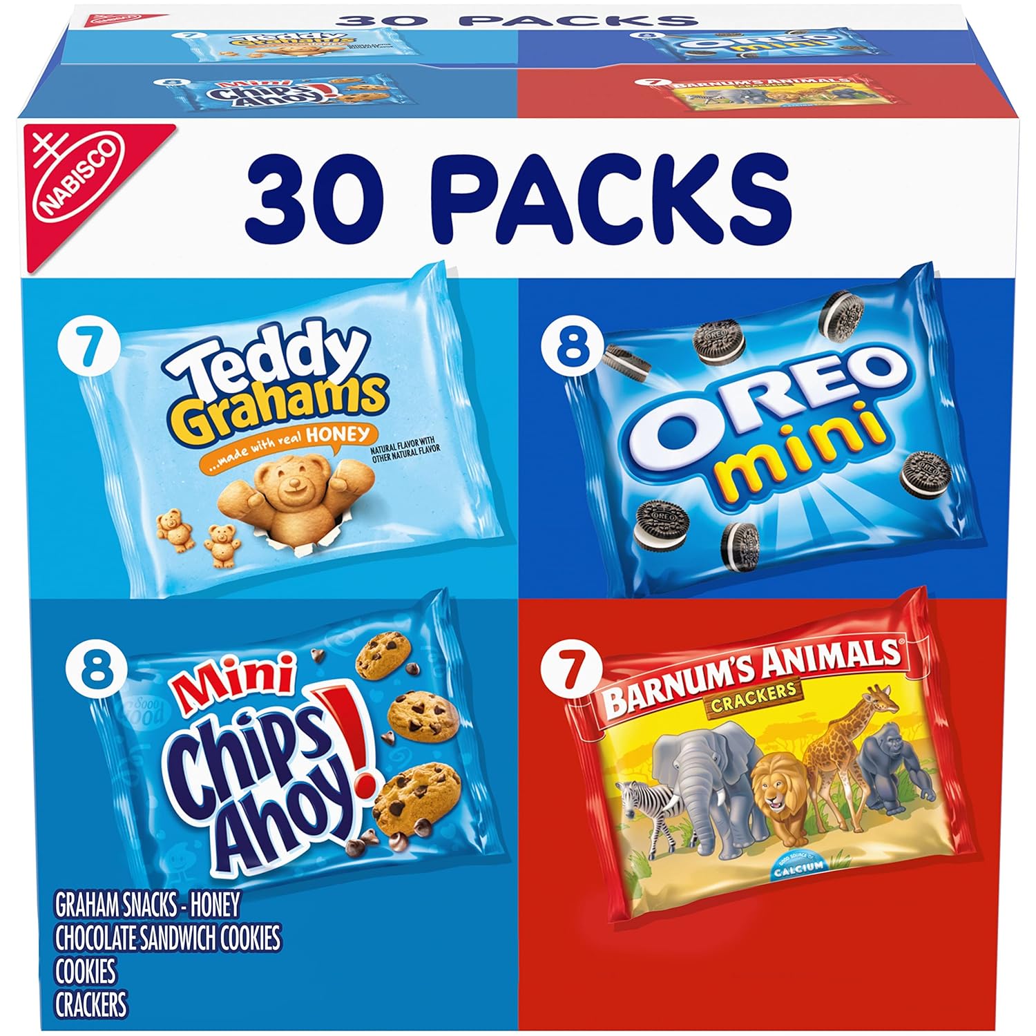 Nabisco team snacks variety pack 30 count oreo chips ahoy teddy grahams animal crackers mini