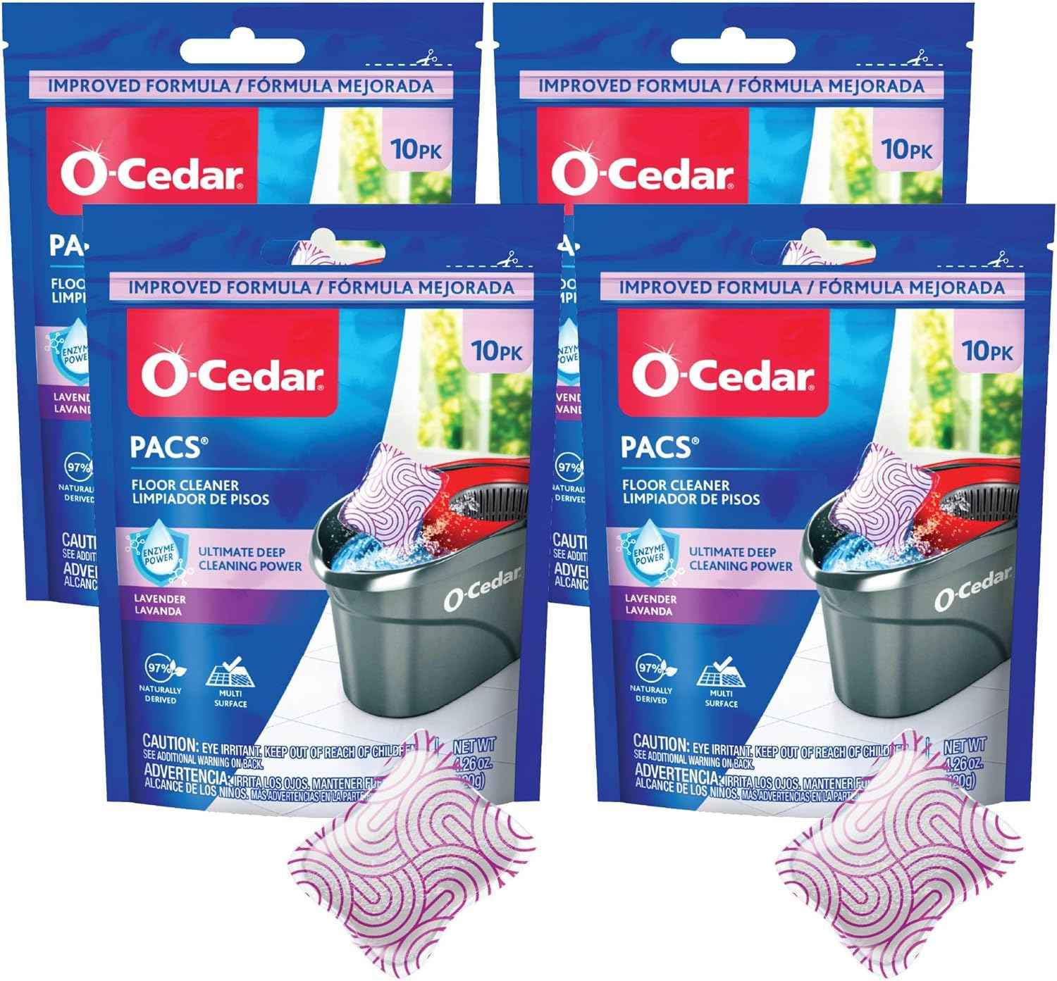 O-Cedar PACS Hard Floor Cleaner, Crisp Citrus Scent 10 Count (1-Pack) | Made with Naturally-Derived Ingredients | Safe to Use on All Hard Floors | Perfect for Mop Buckets