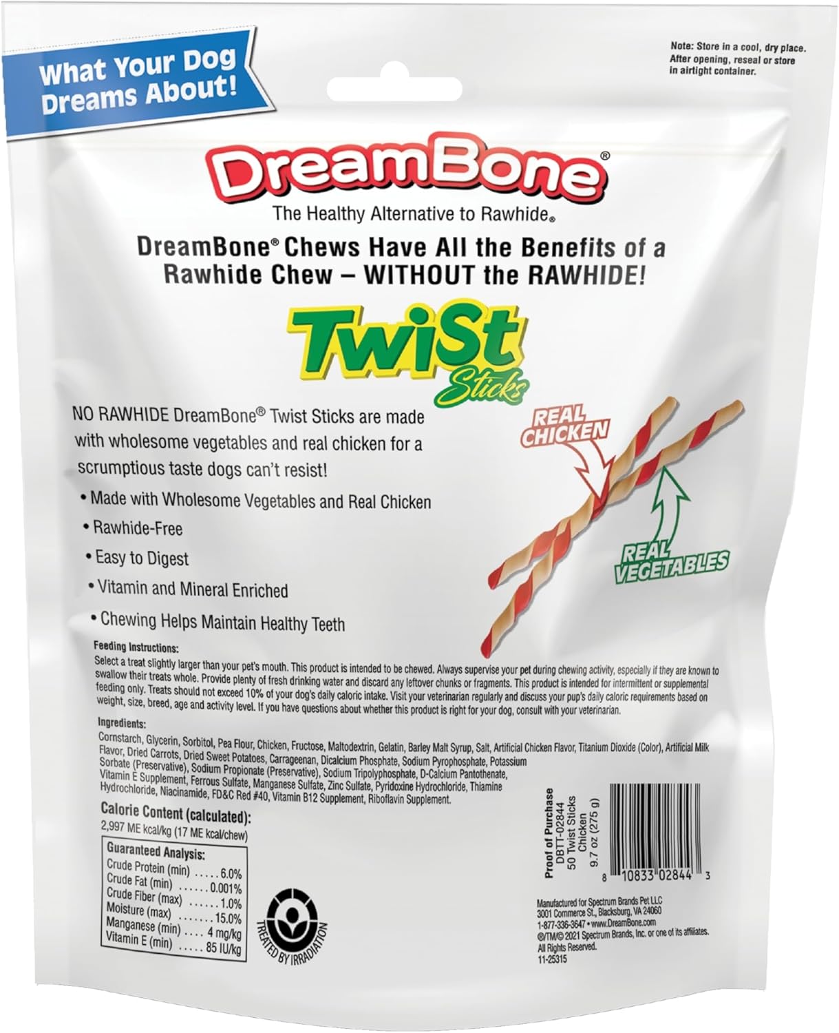 DreamBone twist sticks, made with real chicken, rawhide-free chews for dogs, 50 count, durable and healthy
