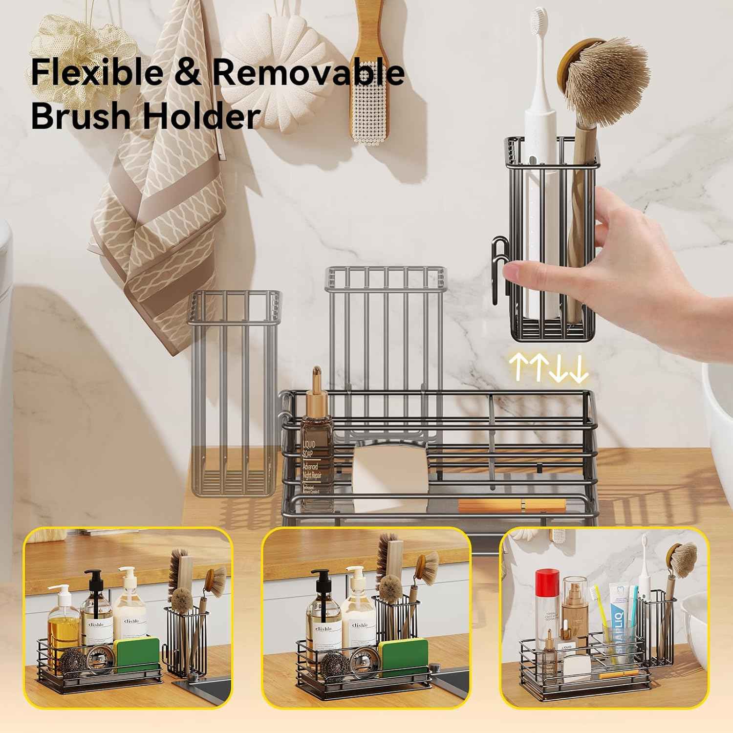 Yofidra Kitchen Sink Caddy: Sink Sponge with Instant Drying Stone, Metal Stainless Steel Dish Sponge Holder Basket for Sponges, Scrubbers, Soap, 9.5" X 5.5" X 5.7" Home Decor Storage and Organization