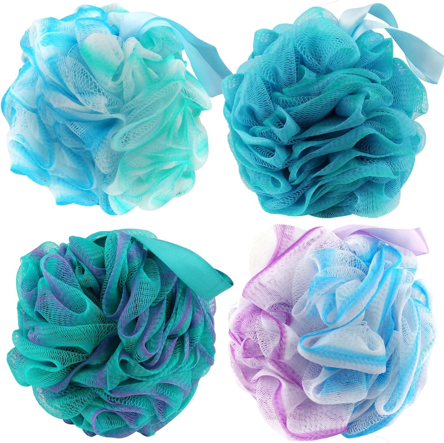 chuya bath sponges loofahs 70 grams large size, 4 pack shower sponge exfoliating cleaning bath loofa body scrubber balls