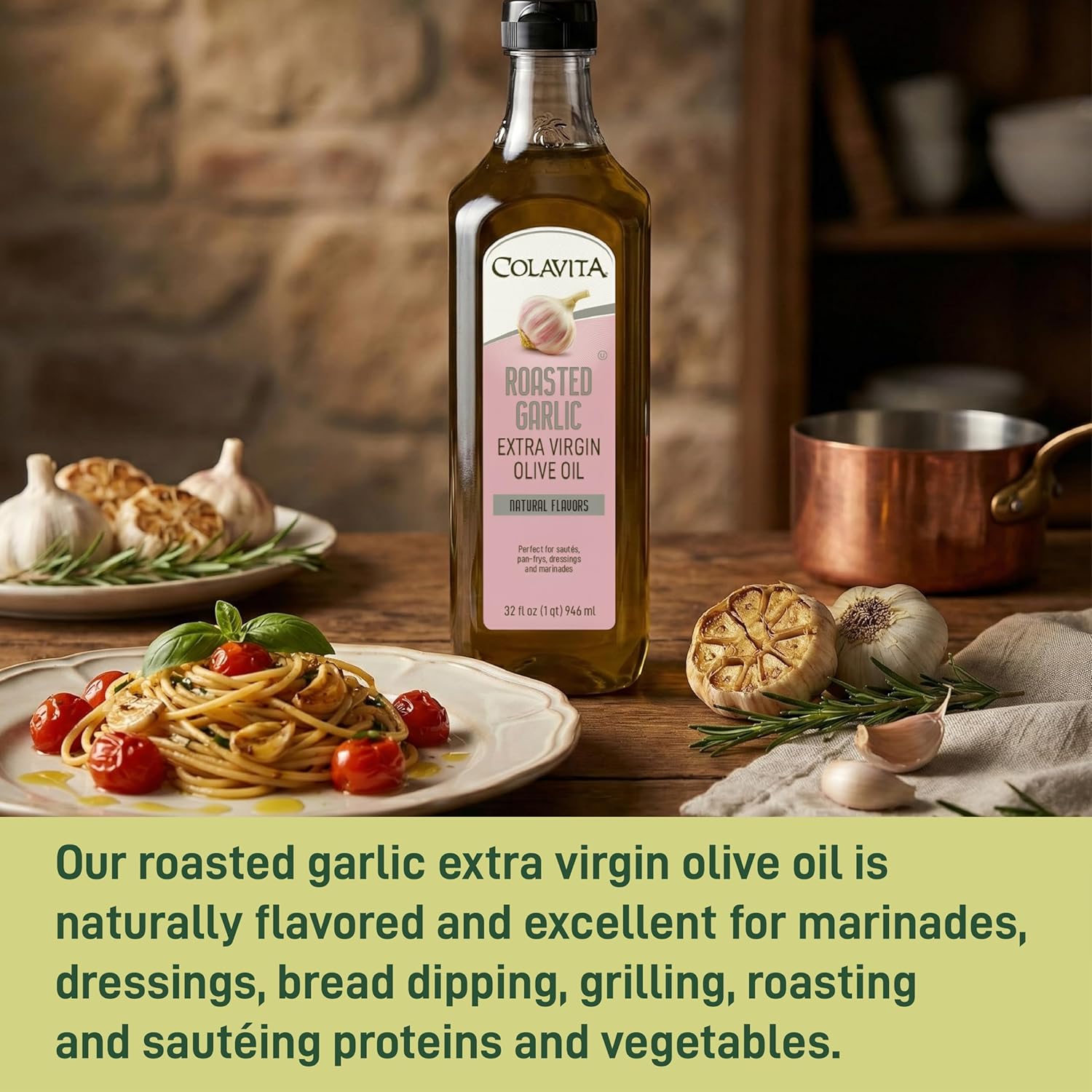 Colavita 32 fl oz Roasted Garlic Cold Pressed EVOO for Cooking & Dressings
