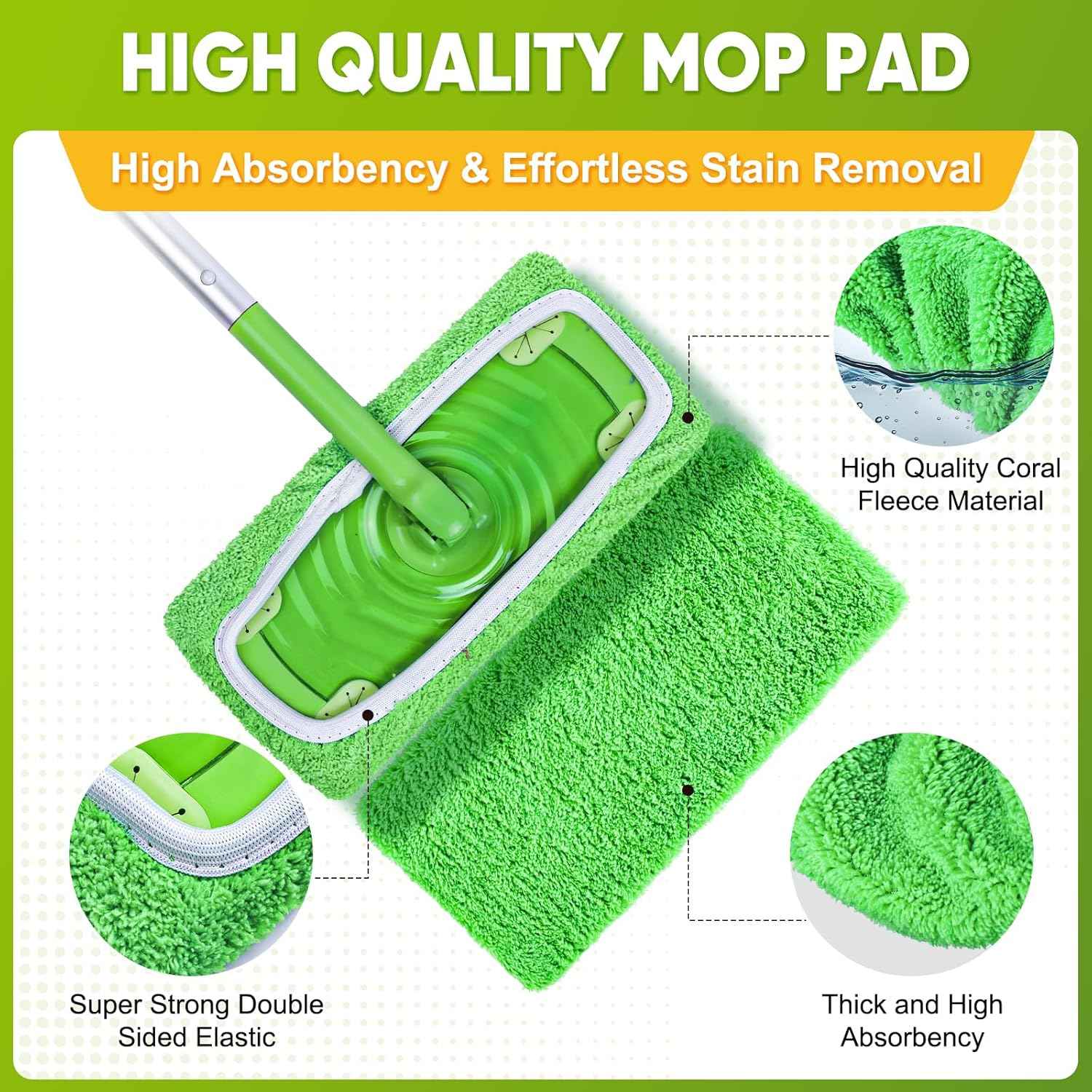 6-Pack Reusable Mop Pads Compatible with Sweeper Mop - 100% Coral Fleece Washable Refills - Microfiber Dry & Wet Sweeping Cloths for Multi-Surface/Hardwood Floor Cleaning