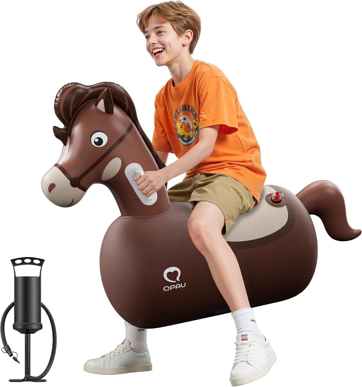 QPAU Inflatable Bouncy Dinosaur Toys 2 PCS with Hand Pump, Heavy Duty Giant Bouncy Pal, 220lbs Load Capacity, Ride On Bouncy Animal Hopper Toy, Indoor Outdoor Bouncers for Kids Girls Boys Ages 5+