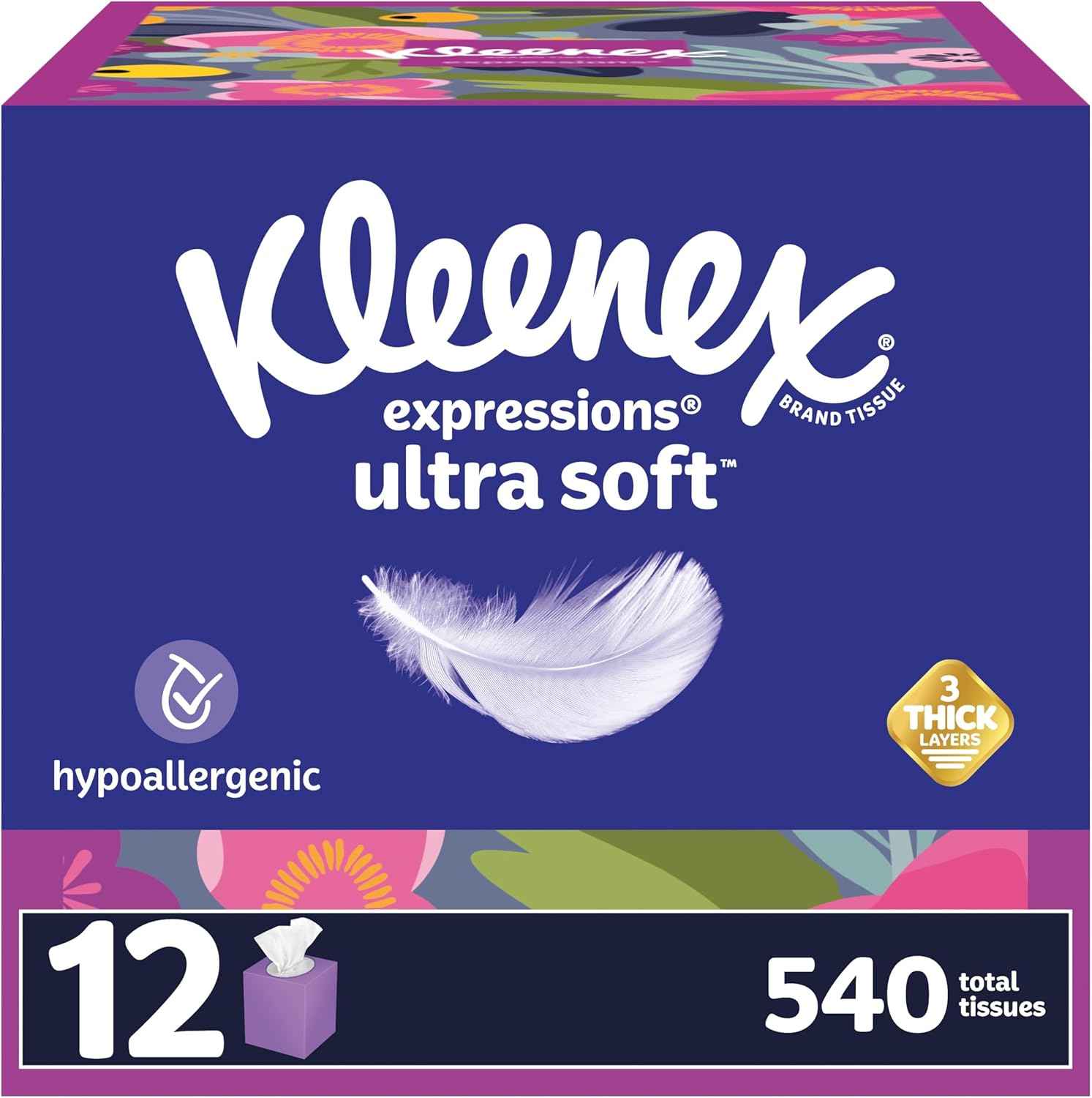 Kleenex Ultra Soft Facial Tissues, 8 Cube Boxes, 80 Tissues per Box, 3-Ply, Packaging May Vary