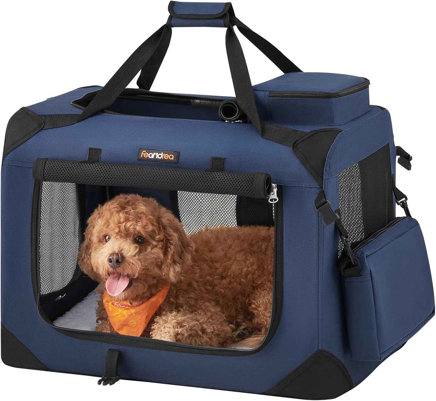 Feandrea 40 Inches Collapsible Soft Dog Crate, Portable Travel Dog Crate for Indoor and Outdoor Use, Dog Carrier Kennel with Safety Zippers, for Living Room, Car, Travelling, Camping, Black UPDC10H
