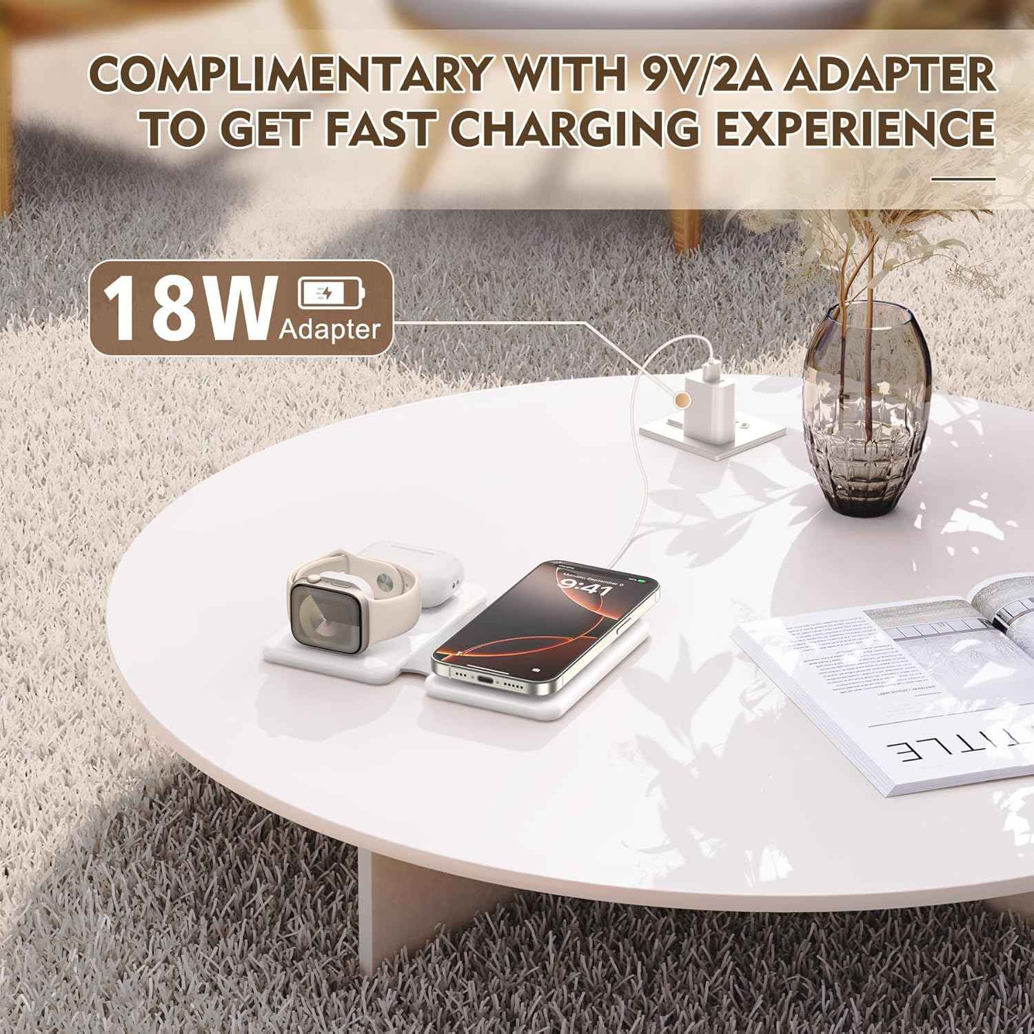 Magnetic Wireless Charger for iPhone: 3 in 1 Travel Charging Station for Apple Devices for iPhone 17 Air 16 15 14 13 12 Pro Max Plus - Foldable Charging Pad for Apple Watch Series & Airpods 4 3 2 Pro