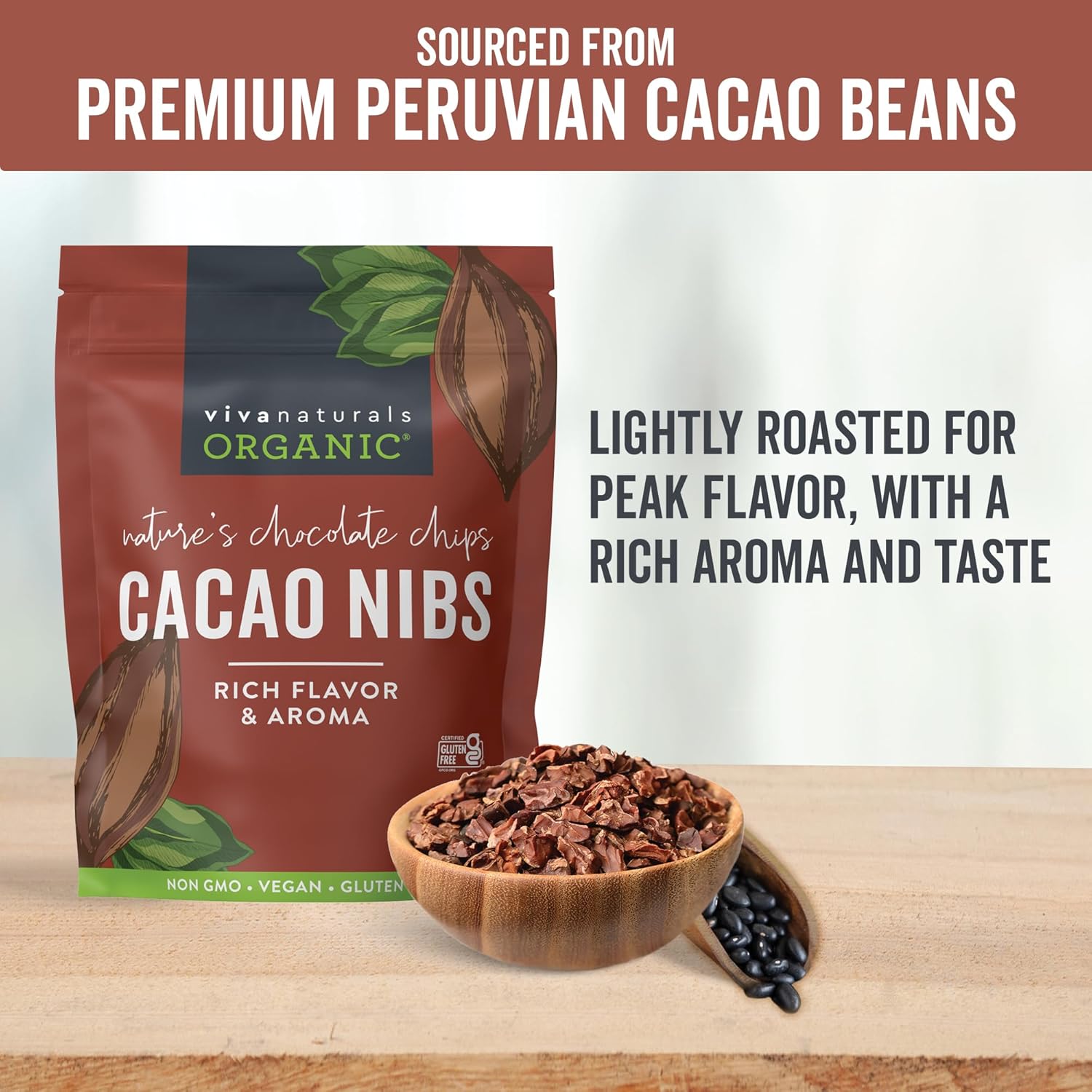 Viva Naturals Organic Cacao Nibs, 1 LB (454 g), Unsweetened, Keto Friendly, Vegan, Non-GMO, Gluten-Free