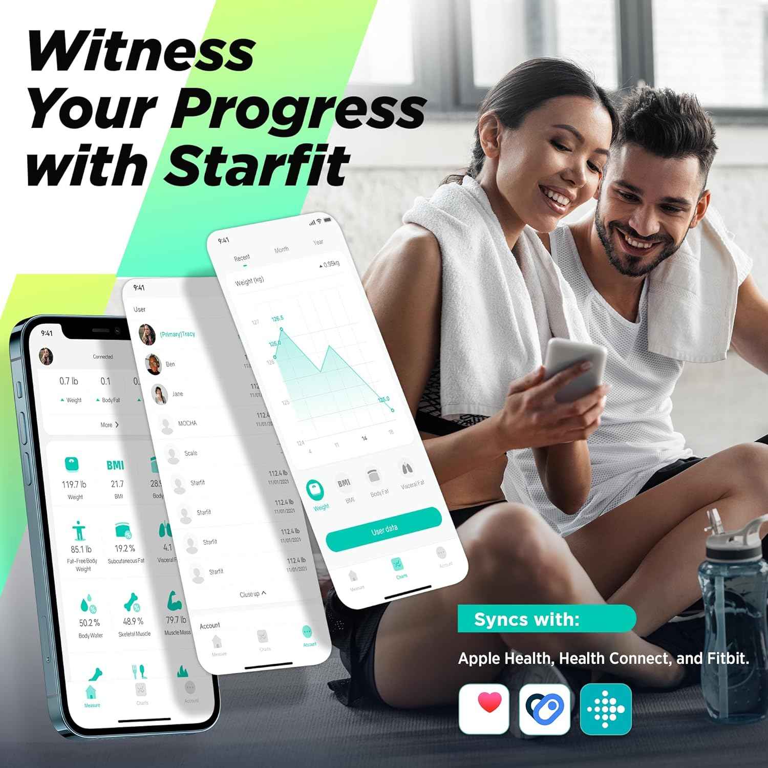 RunStar Smart Scale for Body Weight and Fat Percentage, High Accuracy Digital Bathroom Scale with Large Display for BMI Heart Rate 22 Body Composition Analyzer Sync with Fitness App 400lb