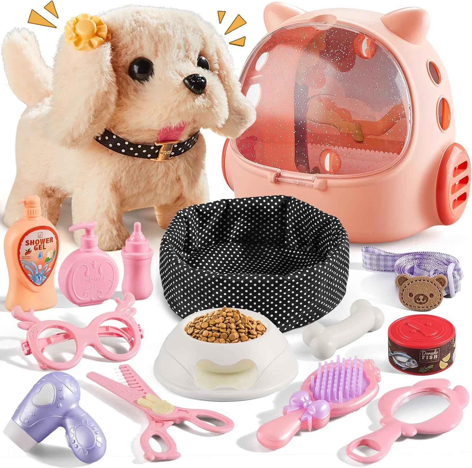 16 Pcs Robot Dog Toys for Girls, Toys for 3 4 5 6 7 8 Year Old Girls Kids Boys, Realistic Robot Puppy Toddlers Girl Toy for 5-7 6-8, Ideas Birthday Gifts for Girl 3 4 5 6 Year Old