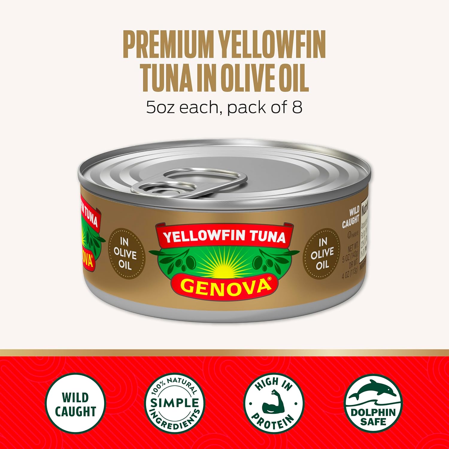 Genova premium yellowfin tuna in olive oil, 5 oz cans, 8-pack, nutrient rich, high protein, keto, paleo, mediterranean diet