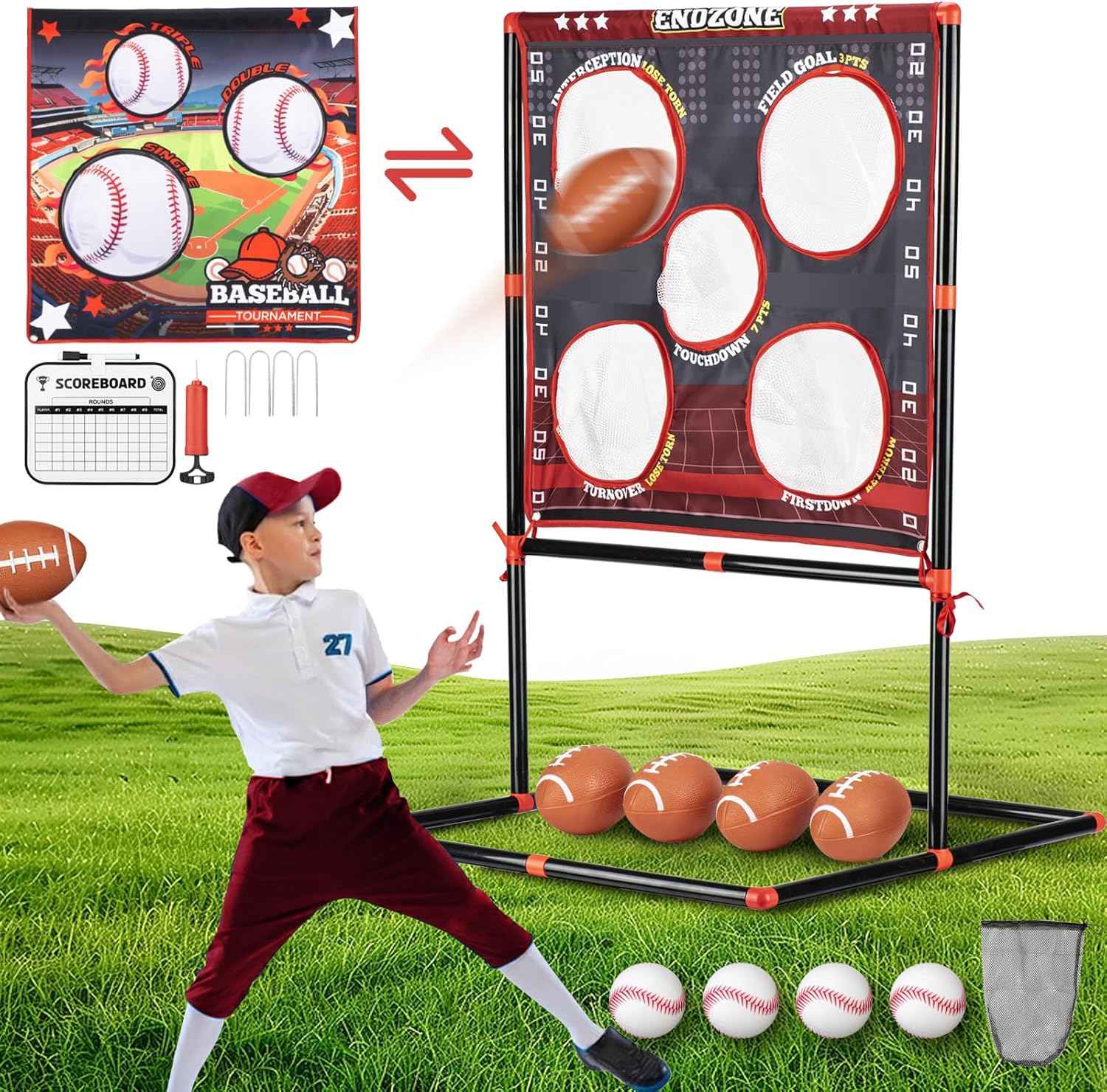 VROGTIK Football Toss Game for Kids Ages 3-8 - Outdoor Toy for Backyard, Beach & Camping for Toddlers & Family Party Fun