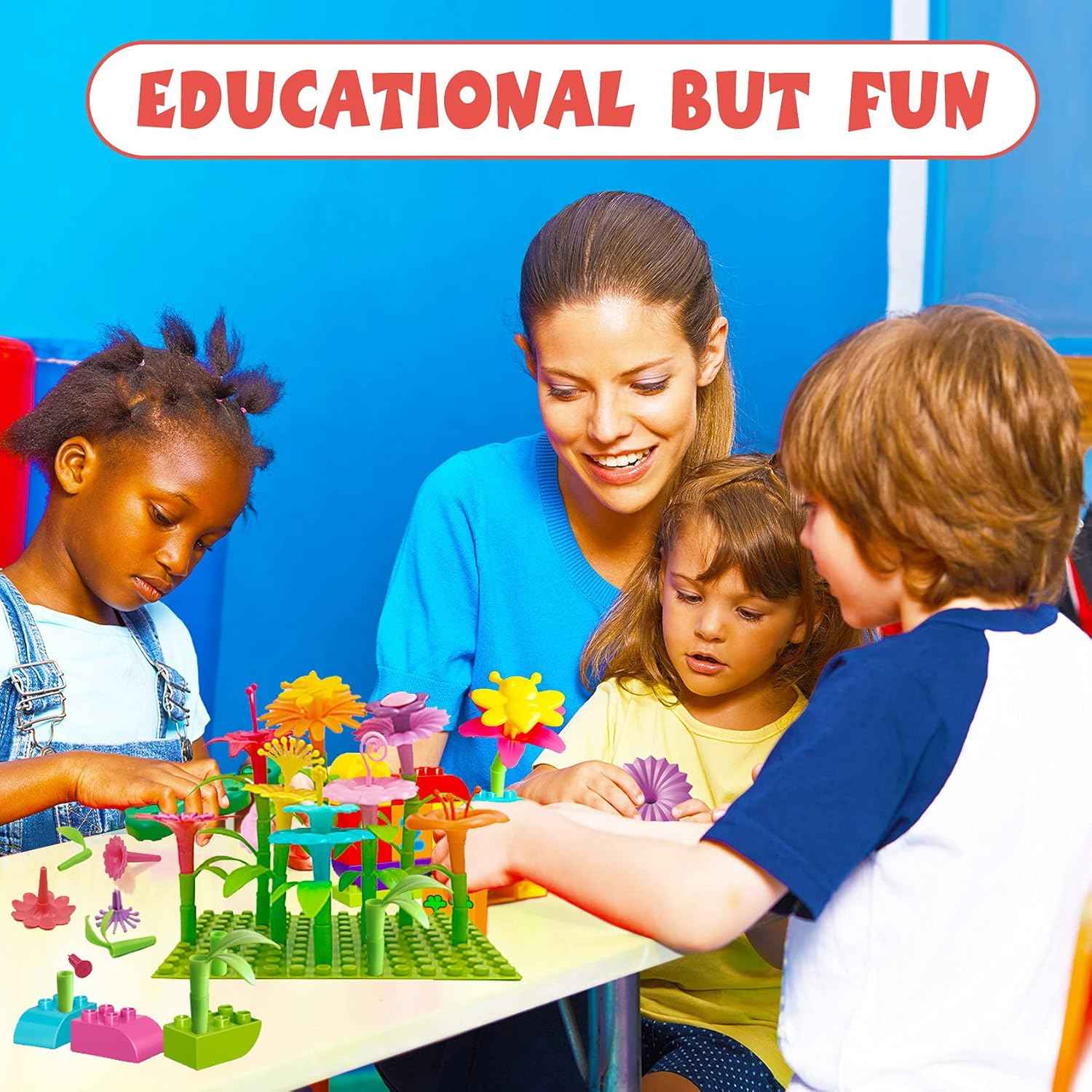 IQKidz 3-6 Years Old Toddler Toys - Flower Garden Building Toy with Insect Pegs, Educational Activity Gifts for Girls Preschool-Kindergarten, 153Pcs STEM Stacking Pretend Play Set