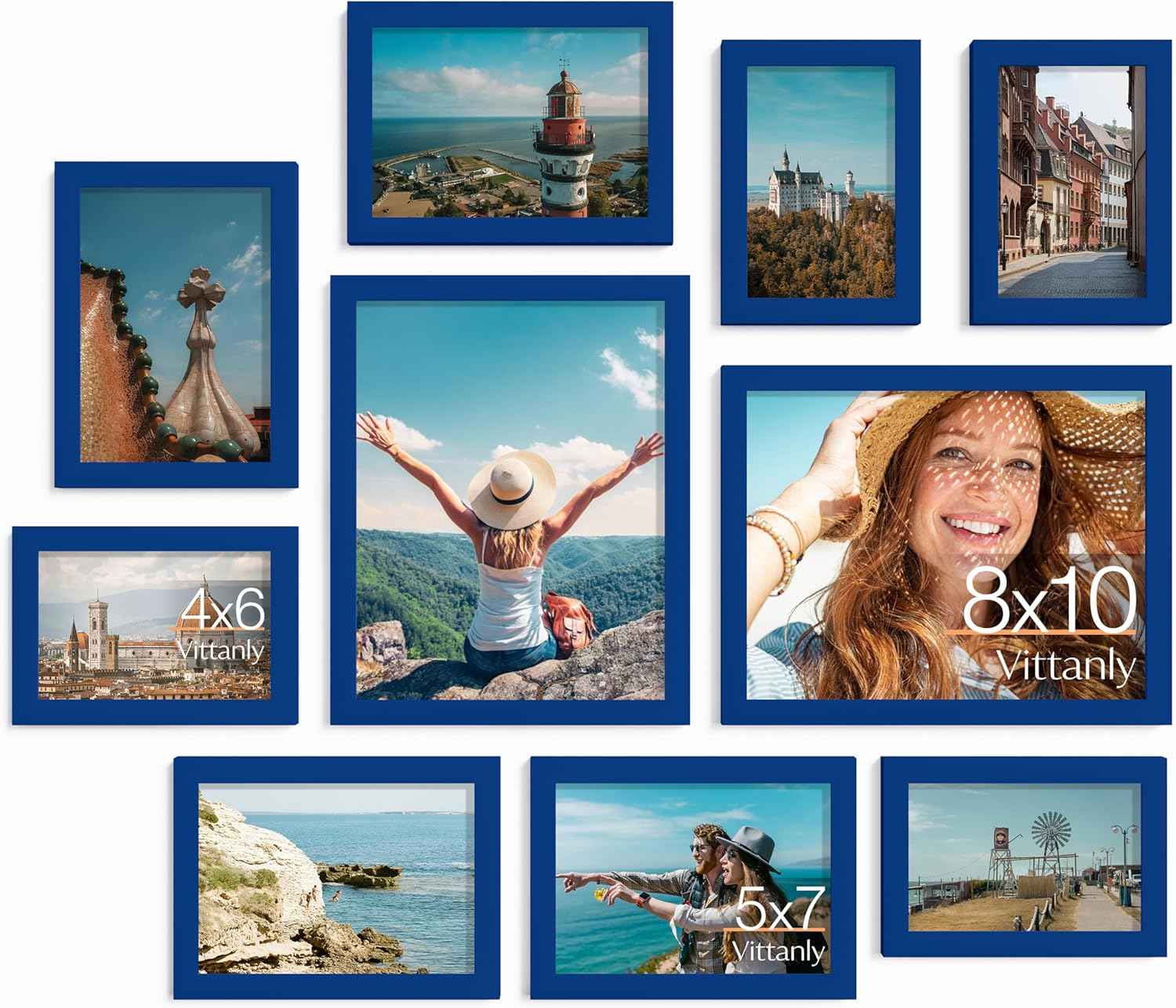 Vittanly 10 Pack Picture Frames Collage Wall Decor, Gallery Wall Frame Set for Wall or Tabletop Display, Engineered Wood and Shatter-resistant Plexiglass, Multi Sizes with 8x10, 5x7, 4x6 Frames, Black