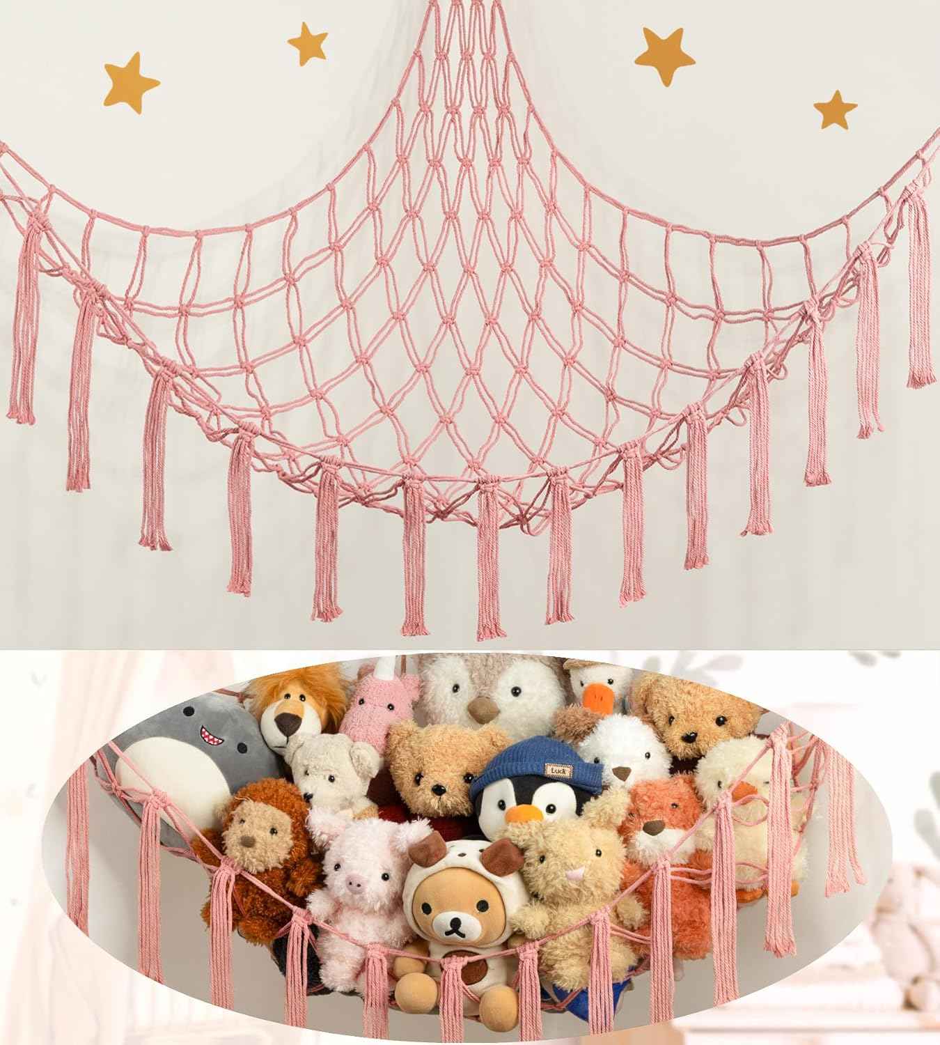 Stuffed Animal Hammock Corner Storage Net Cute Preppy Trendy Stuff Gifts for Teen Girls Baby Room Living Room House Wall Nursery Decor Rainbow Color Colorful Unicorn Hanging Organizers Organization