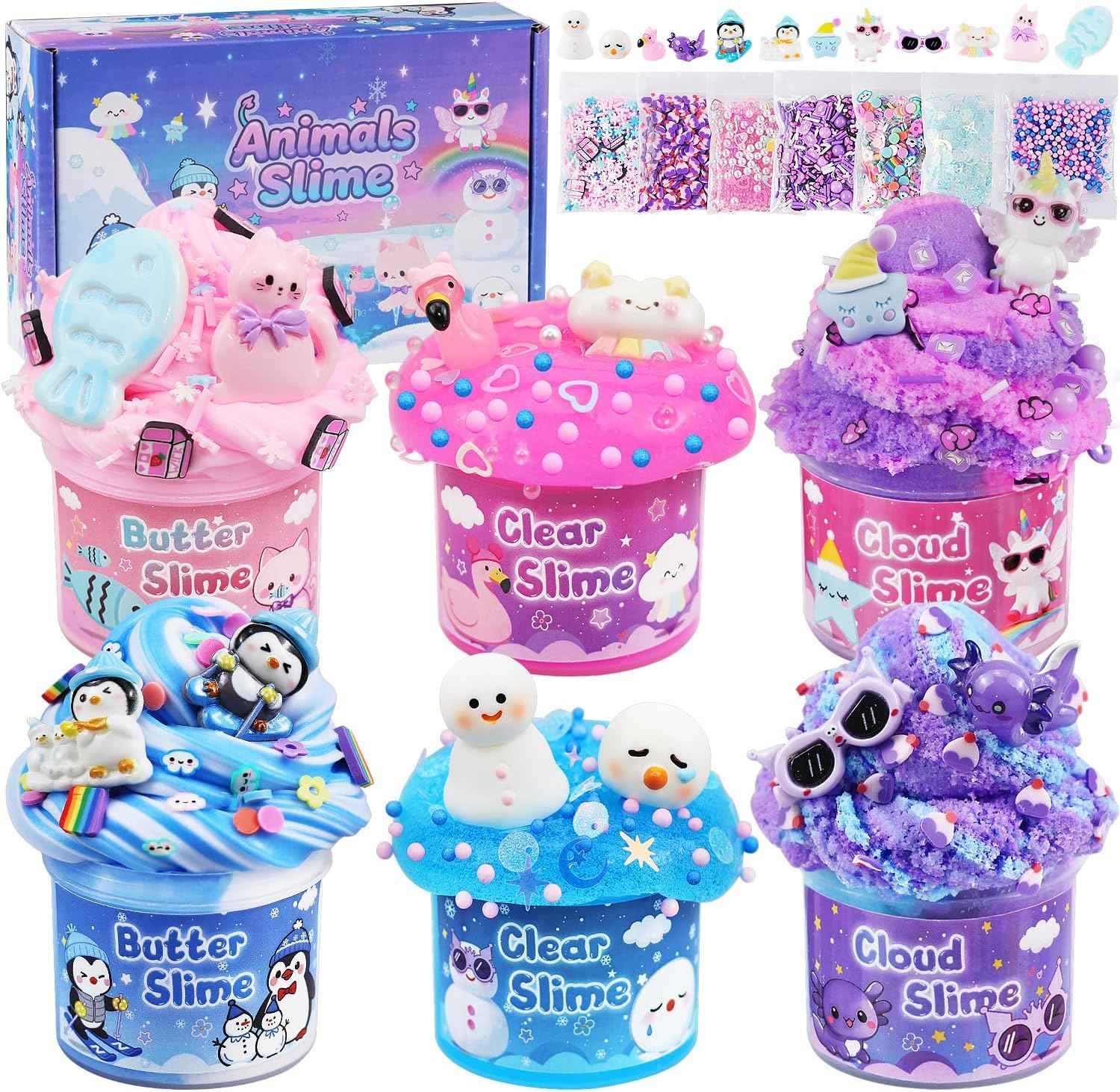 6 Pack Slimes, Pink Slime Kids, Cloud Slime kit for Girls Ages 8-12, Toys for Girls and Boys, for Kids Slime Set Party kit Goodie Bag Stuffers, 4 5 6 7 8 9 10 Year Old Girl Birthday Gift Cute Stuff