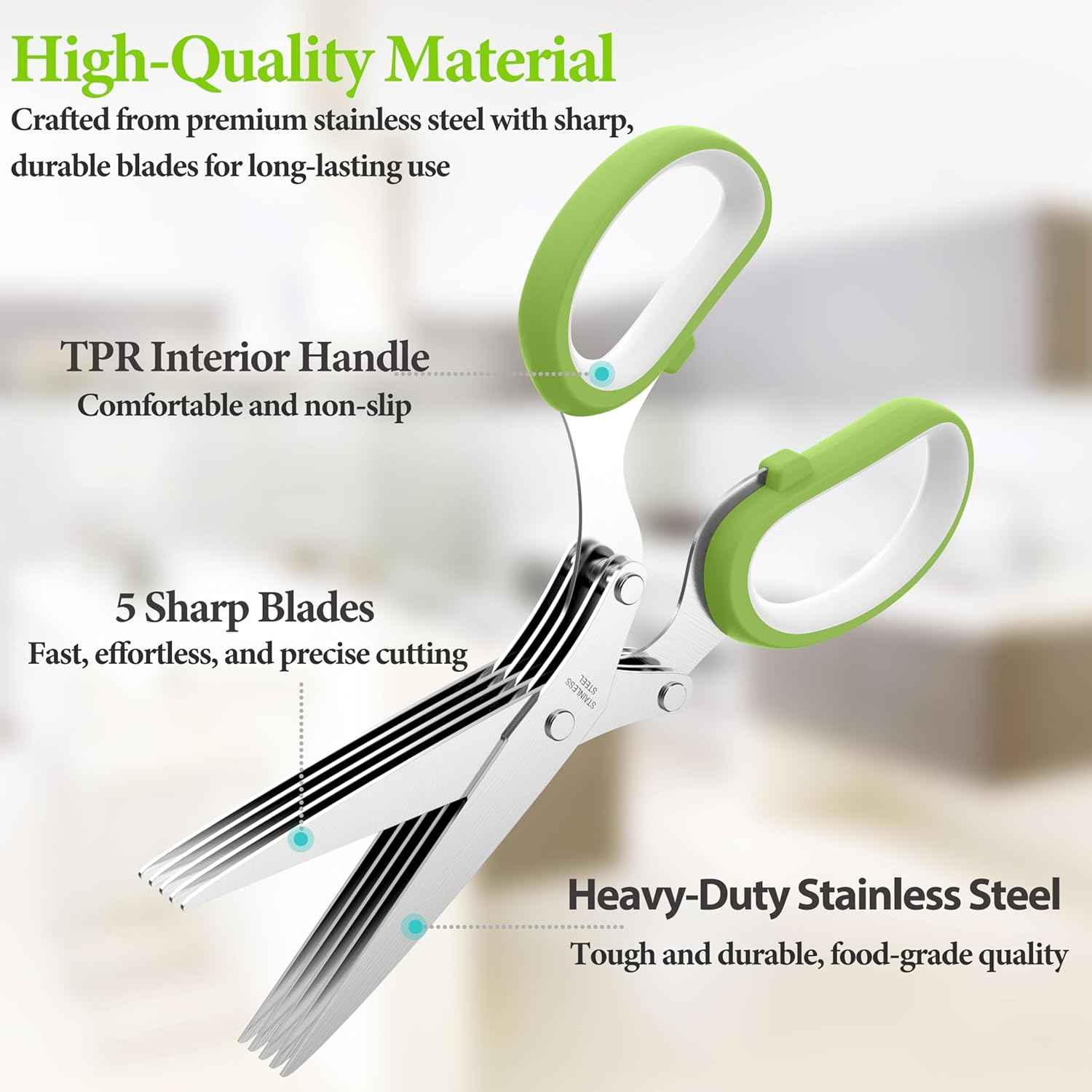 2025 Upgraded Herb Scissors, Effortless Herb Shears Cutter Tool with Sharp Stainless Steel Blades for Fresh Herbs, Must-Have Kitchen & Cooking Gadget, Green