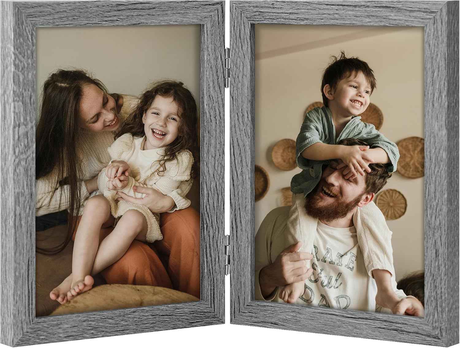 decorUhome Double 4x6 Picture Frame Vertical, Engineered Wood Bifold Photo Frame with Plexiglass for Tabletop Display, 4x6, Black