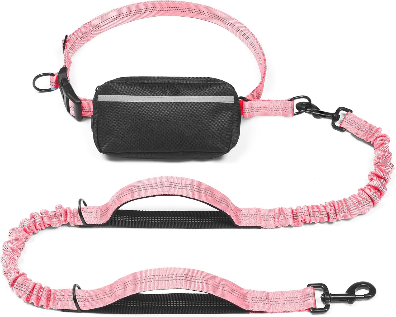 iYoShop hands-free dog leash with zipper pouch and dual padded handles for medium and large dogs (large, 25-120 lbs, black)