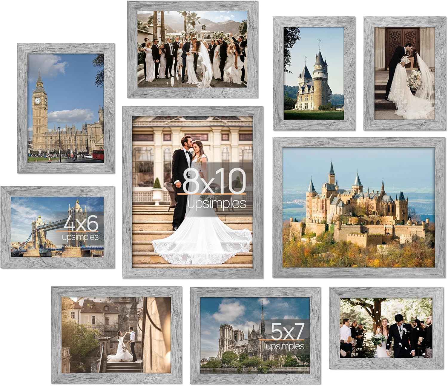 upsimples 10 Pack Picture Frames Collage Wall Decor for Mounting or Tabletop Display, Photo Gallery Frame Set for Family, Multi Sizes Including 8x10, 5x7, 4x6, Black