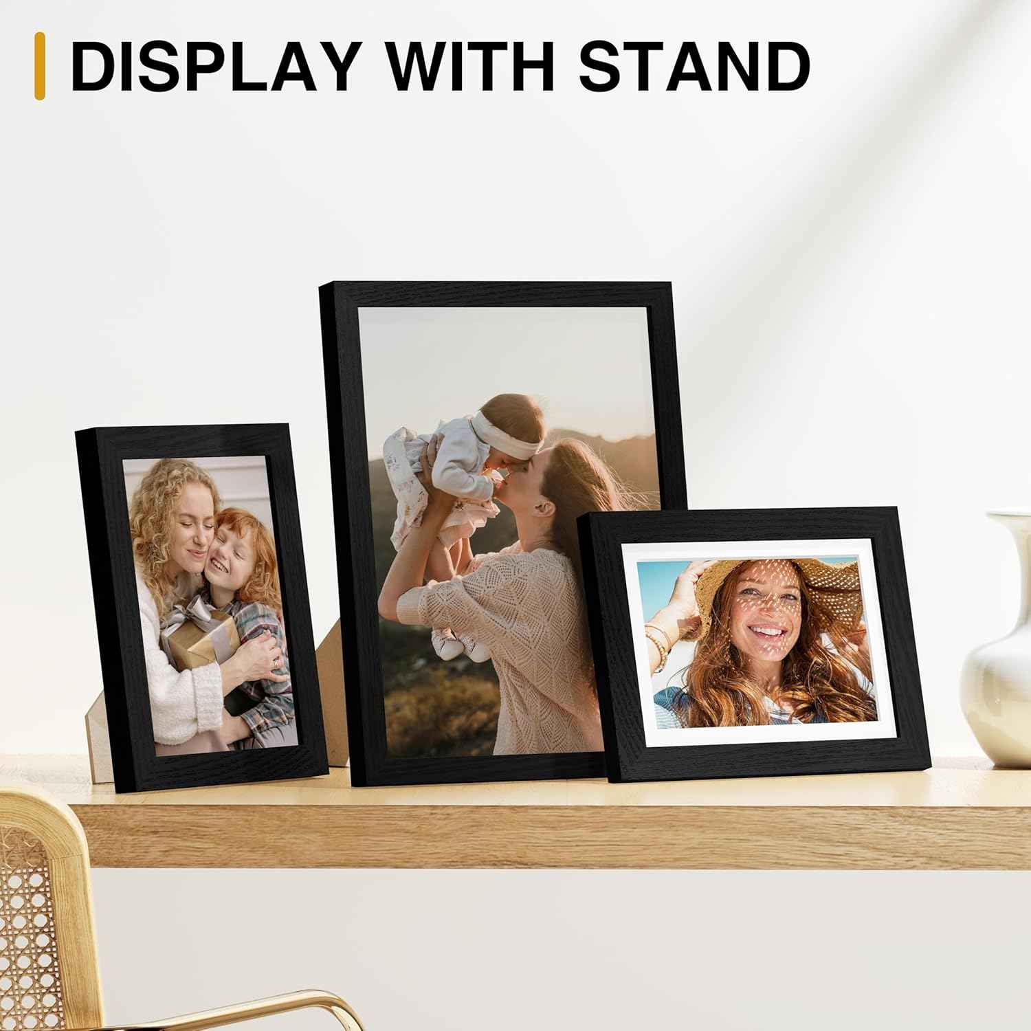 Vittanly 15 Pack Picture Frames Collage Wall Decor for Mounting or Tabletop Display, Gallery Frame Set for Family, Multi Sizes Including 3pcs 8x10, 6pcs 5x7, 6pcs 4x6, Black