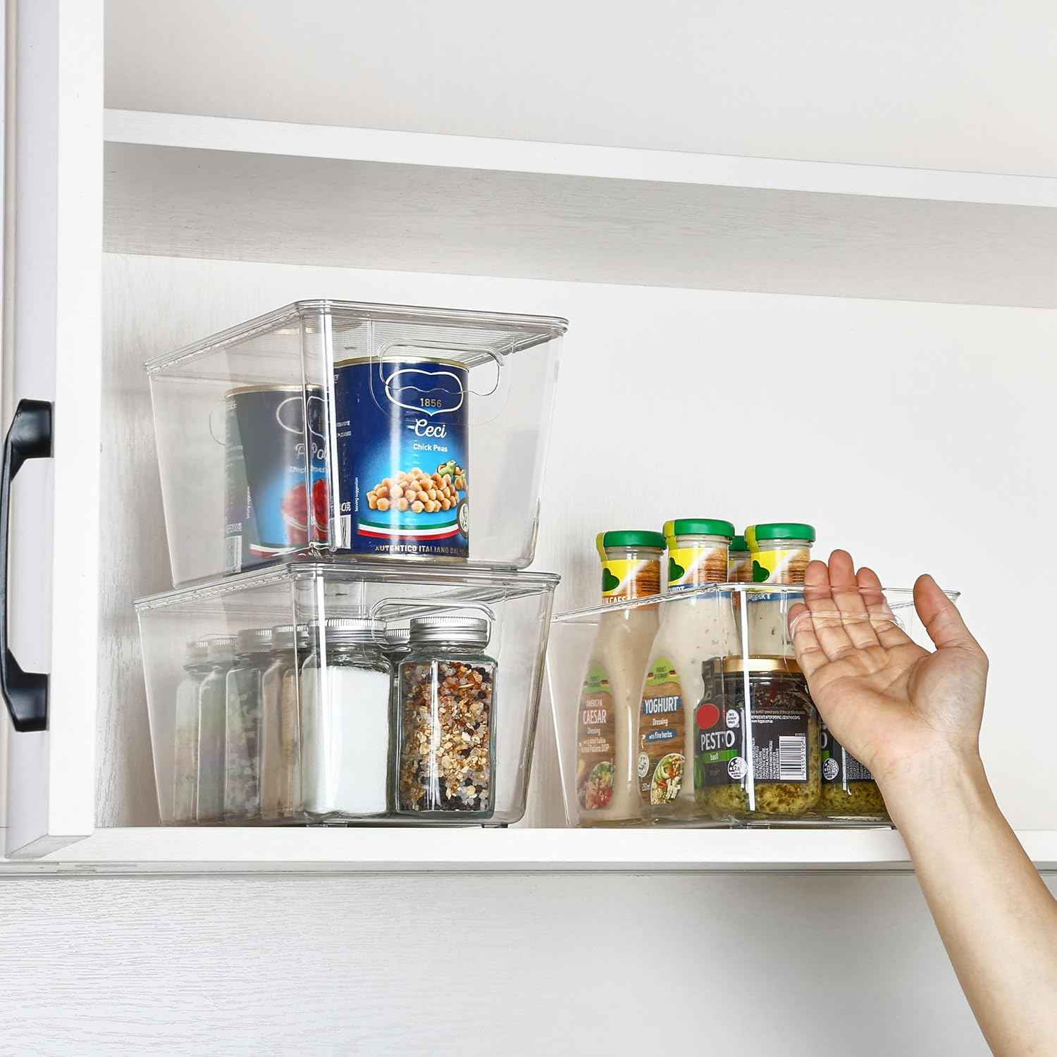 Vtopmart 6 Pack Clear Stackable Storage Bins with Lids, Medium Plastic Containers with Handle for Pantry Organizer and Storage,Perfect for Kitchen,Fridge,Cabinet, Closet,Bathroom Organization