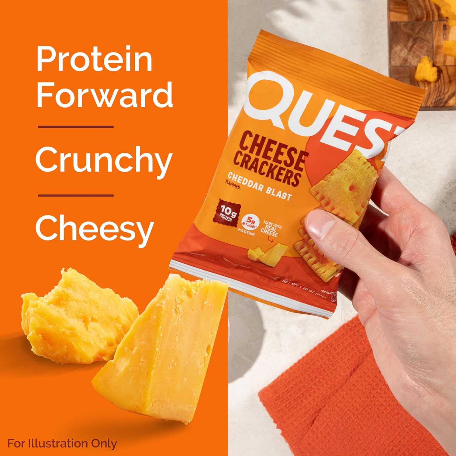 quest nutrition cheddar blast cheese crackers high protein snack 10g protein 5g net carbs 12 packs