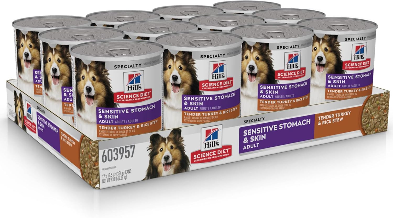 Hills science diet adult 1-6 sensitive stomach & sensitive skin dog food, 12.5 oz tender turkey & rice stew in gravy, 12-pack
