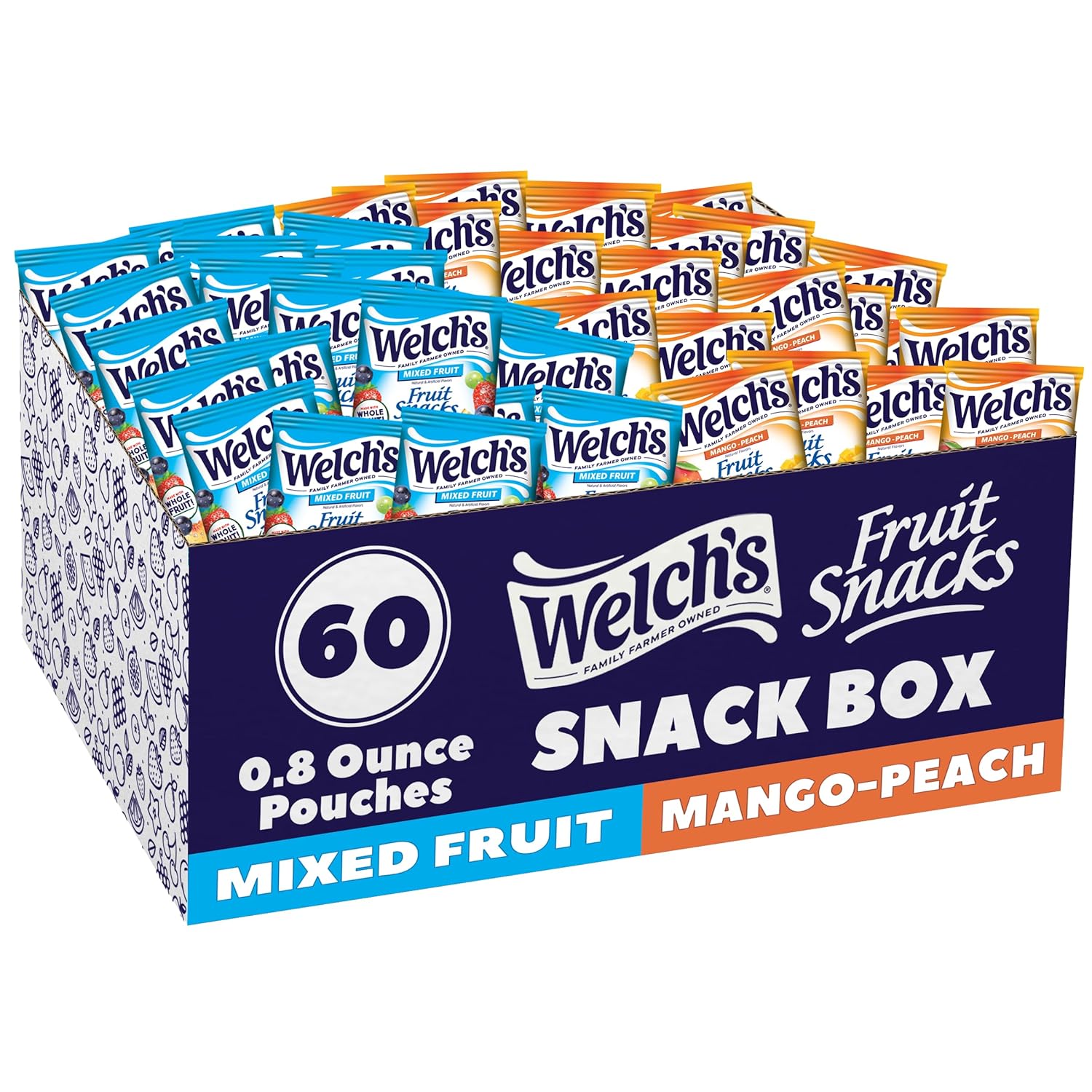 Welch's Gluten Free Mixed Fruit & Mango Peach Snack Packs, 60 x 0.8oz, Stocking Stuffers