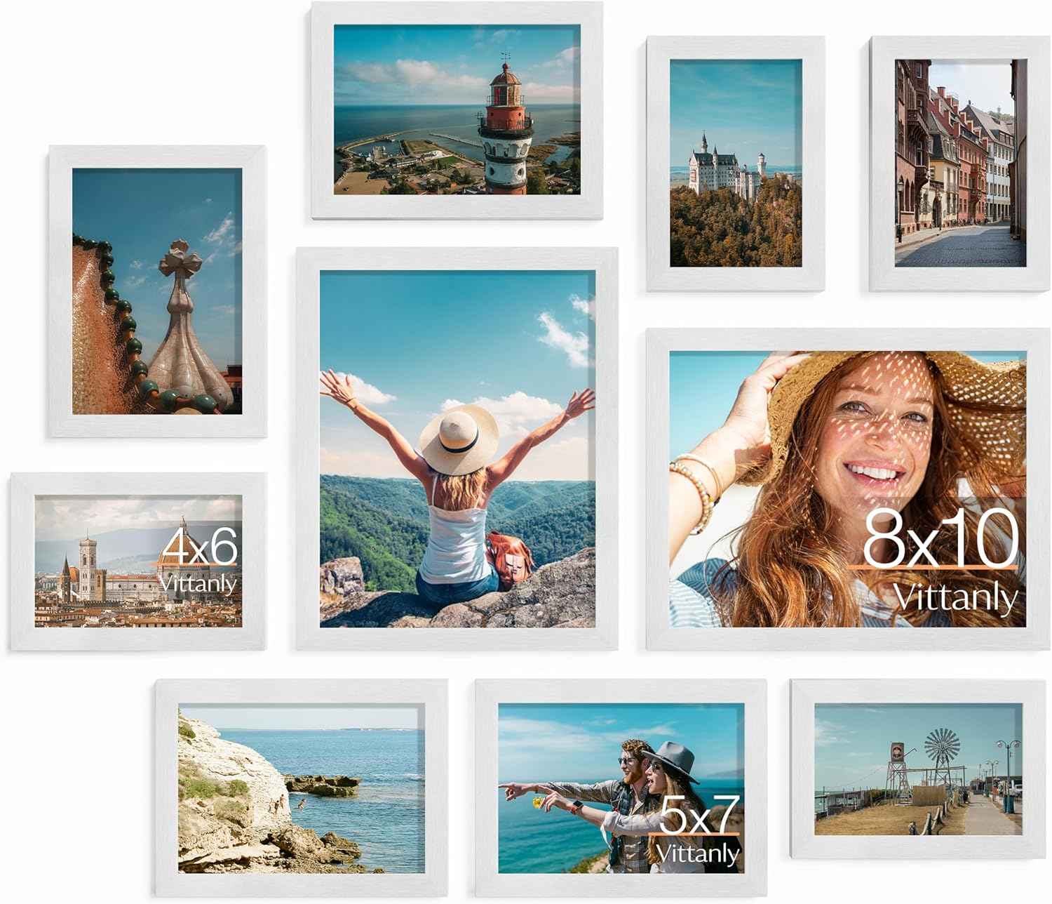 Vittanly 10 Pack Picture Frames Collage Wall Decor, Gallery Wall Frame Set for Wall or Tabletop Display, Engineered Wood and Shatter-resistant Plexiglass, Multi Sizes with 8x10, 5x7, 4x6 Frames, Black