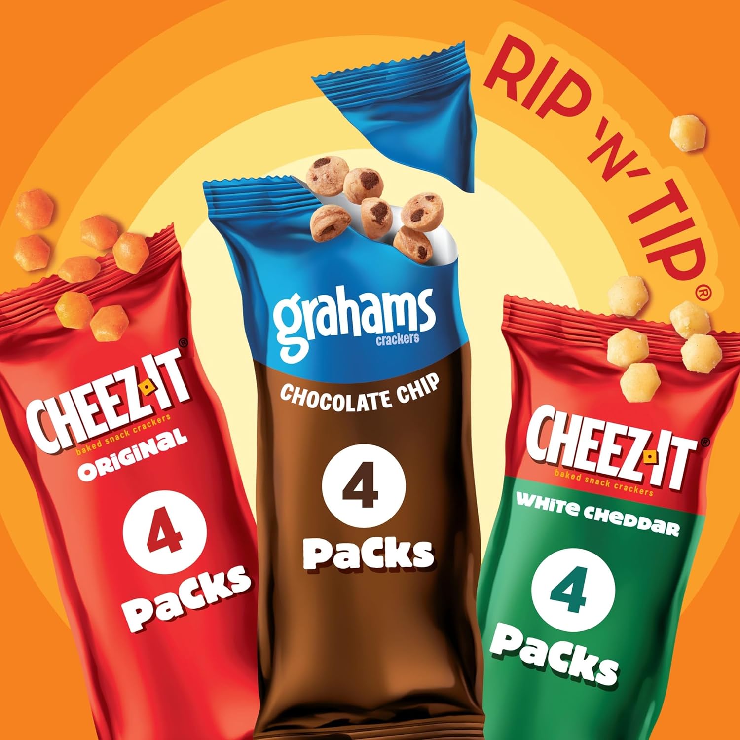 Gripz Mini Baked Snack Crackers, Sweet and Salty Variety Pack, 11oz Box with 12 Pouches, Easy-Open
