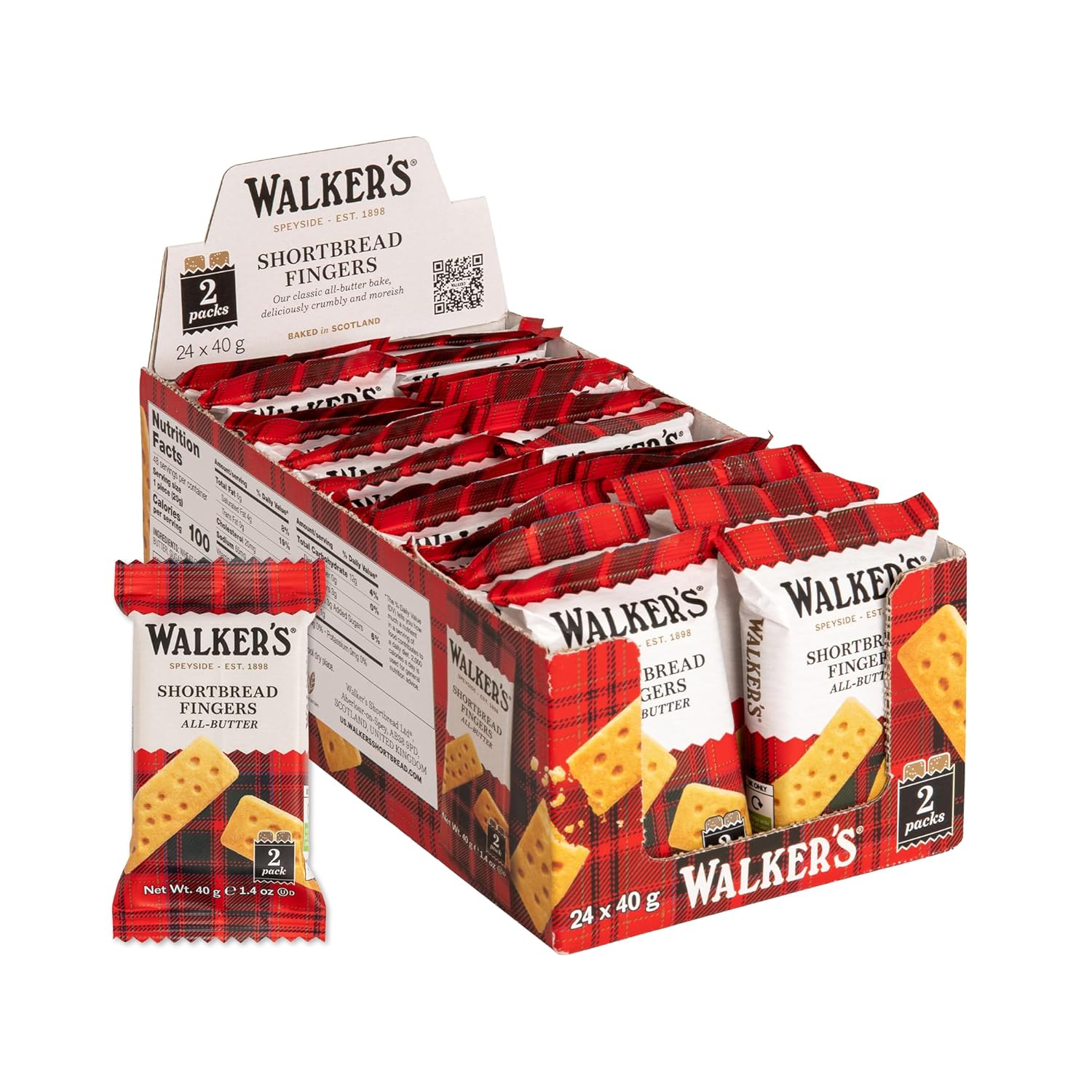 Walkers shortbread fingers, pure butter shortbread cookies, 1.4 oz, pack of 24, 24 units
