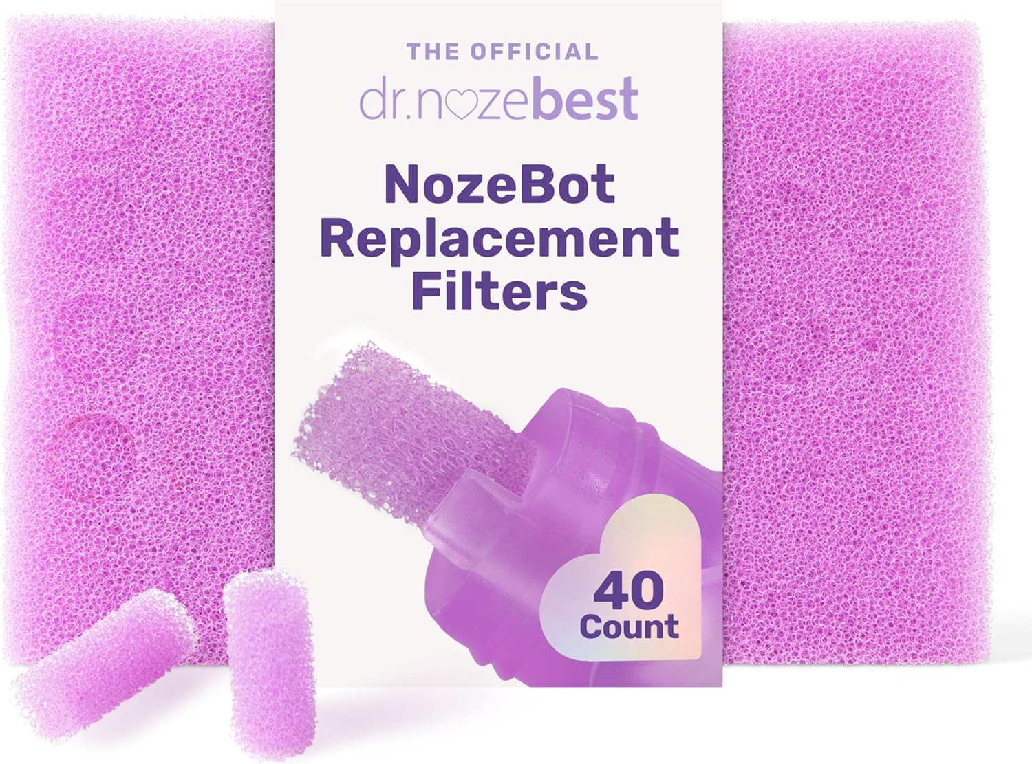 Dr. Noze NozeBot replacement filters for electric baby nasal aspirator in blue and purple