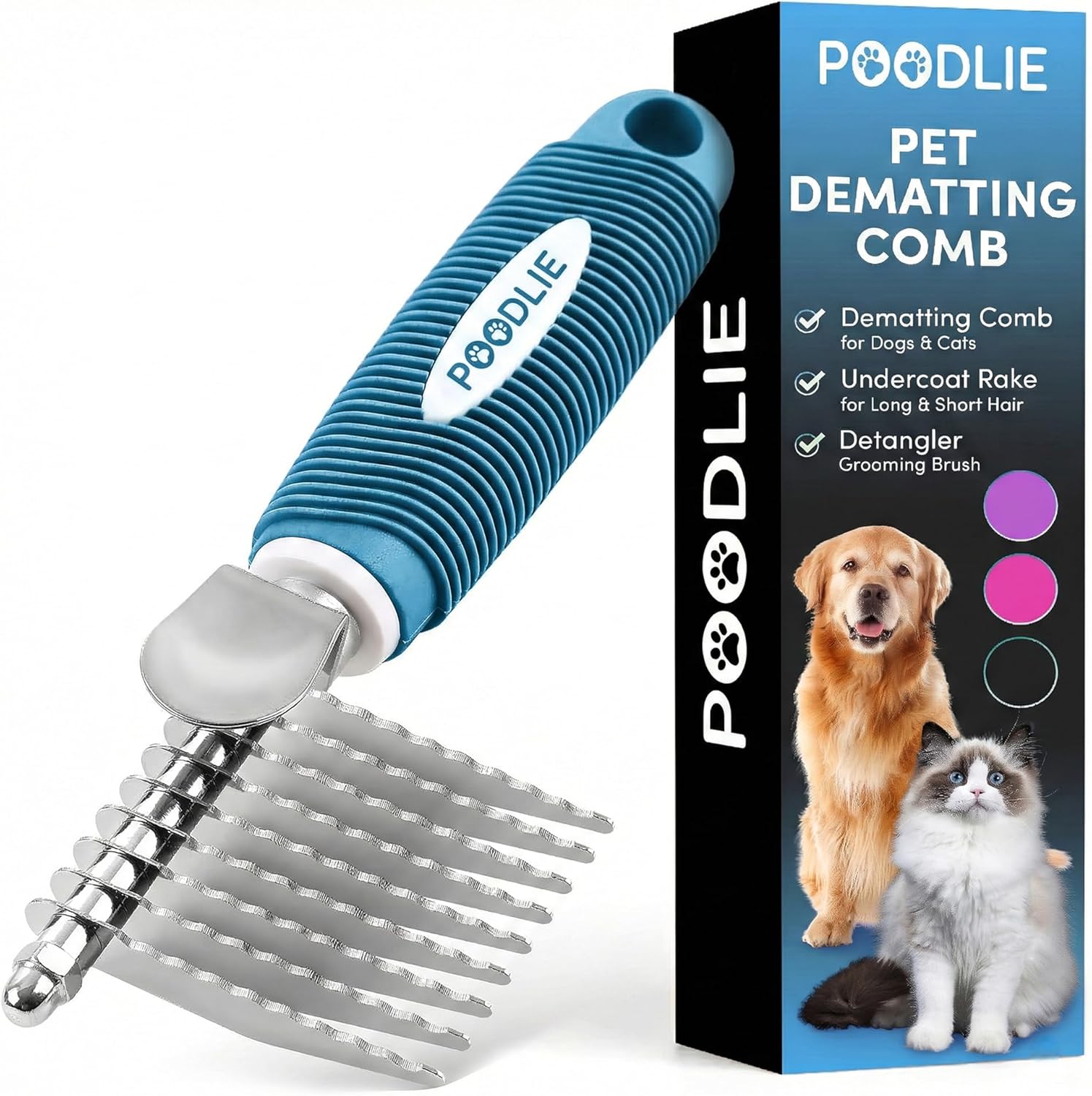poodle-dematting-fur-rake-comb-brush-for-dogs-and-cats-with-long-2.5inch-steel-safety-blades