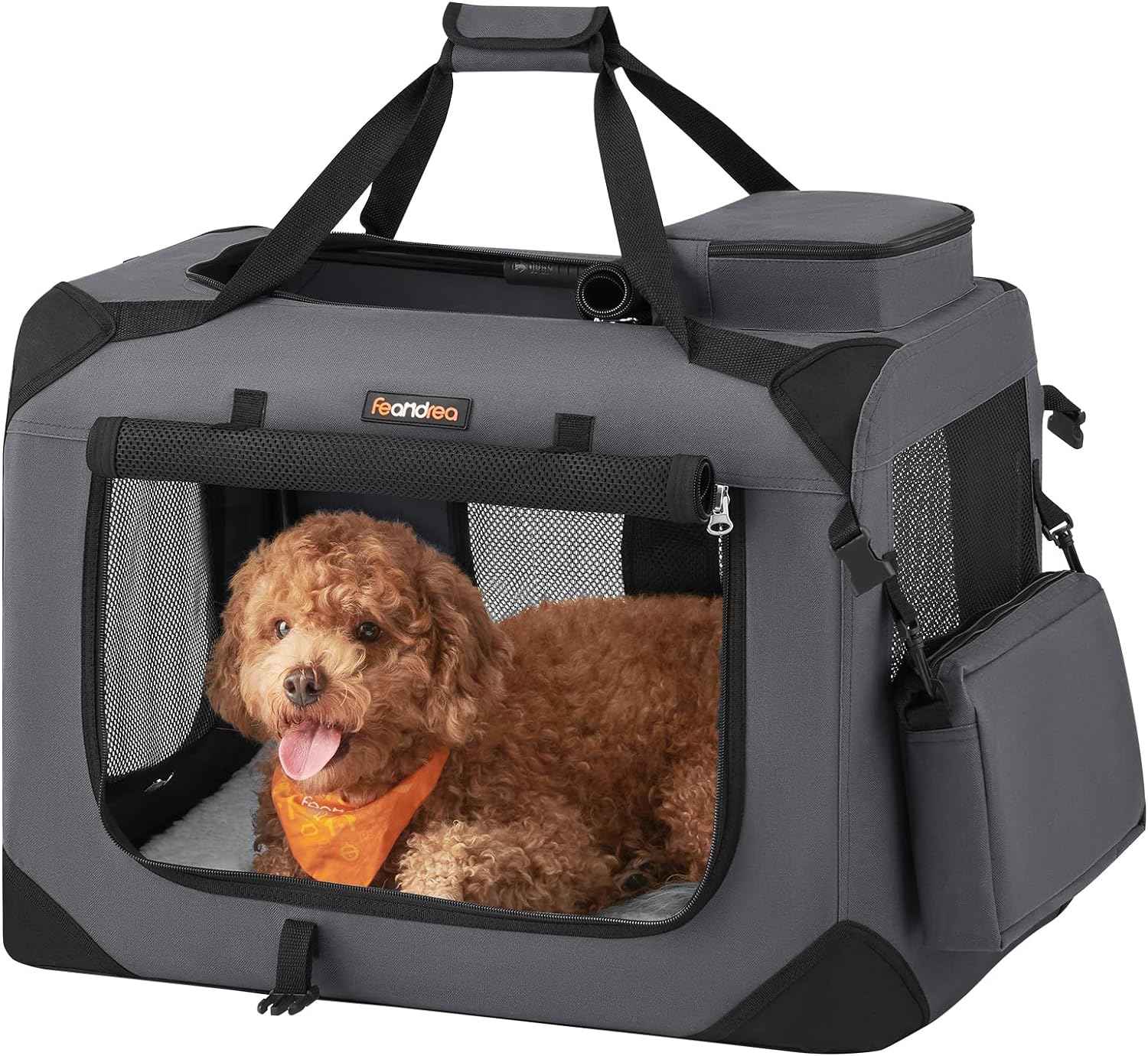 Feandrea 40 Inches Collapsible Soft Dog Crate, Portable Travel Dog Crate for Indoor and Outdoor Use, Dog Carrier Kennel with Safety Zippers, for Living Room, Car, Travelling, Camping, Black UPDC10H