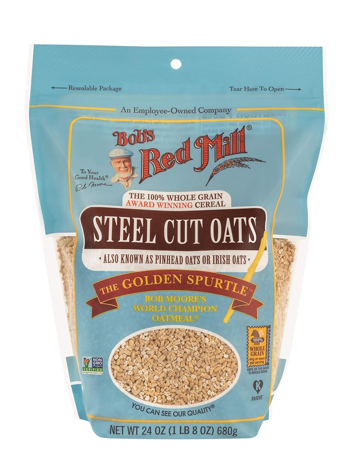 Bobs Red Mill steel cut oats, 24oz, non GMO, whole grain, vegan, kosher, pack of 4