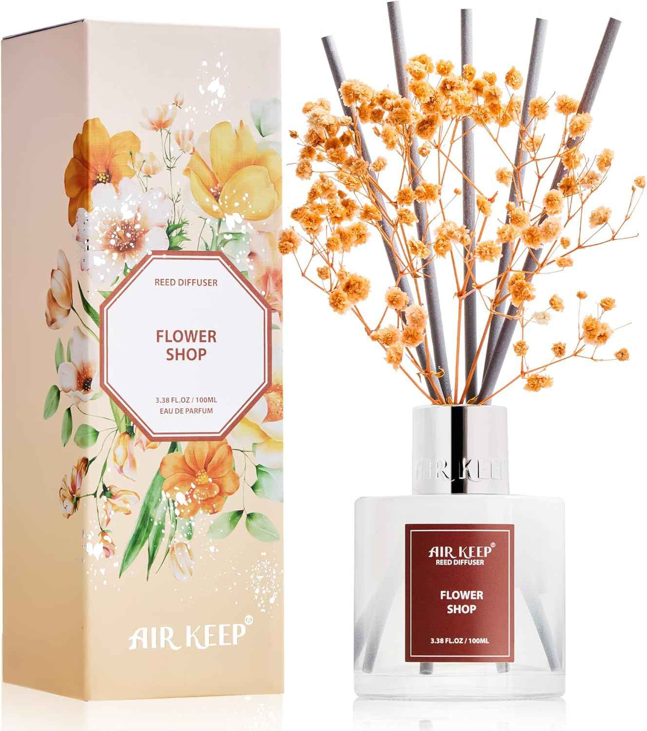 Airkeep Reed Diffuser Set,3.38 fl oz (100 ml) - Clean Linen Oil Diffusers with 8 Reed Sticks,Home Fragrance Reed Diffuser for Bathroom Shelf Decor