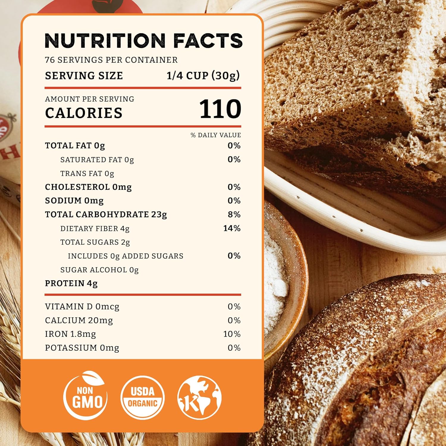 Sunrise Heritage Organic Whole Wheat Flour, 5 lbs, Red Hard Wheat, USDA Organic, No Bleaching, Easy Digestion
