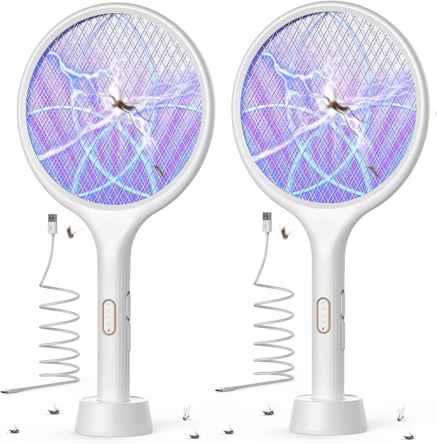 YISSVIC Electric Fly Swatter 4000V Bug Zapper Racket Dual Modes Mosquito Killer with Purple Mosquito Light Rechargeable for Indoor Home Office Backyard Patio Camping (Black-1 Pack)