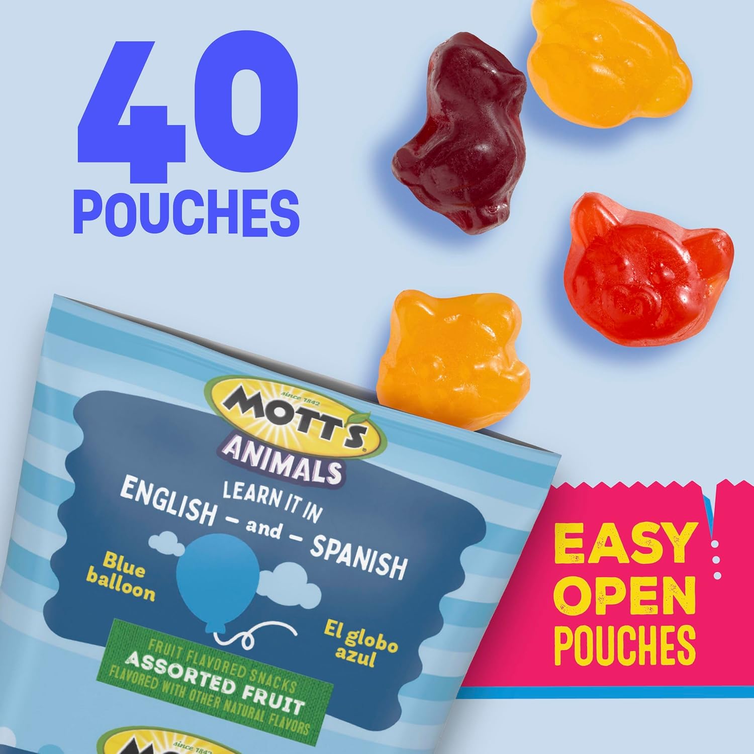 Mott's Animals Assorted Fruit Flavors Valentine's Day Snacks, Gluten Free, 40 Ct, 32 oz Family Pack