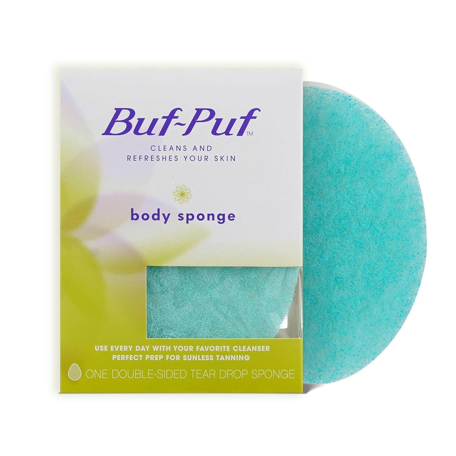 dermatologist-developed buf-puf body sponge, gentle exfoliating bath sponge, reusable, 1 count