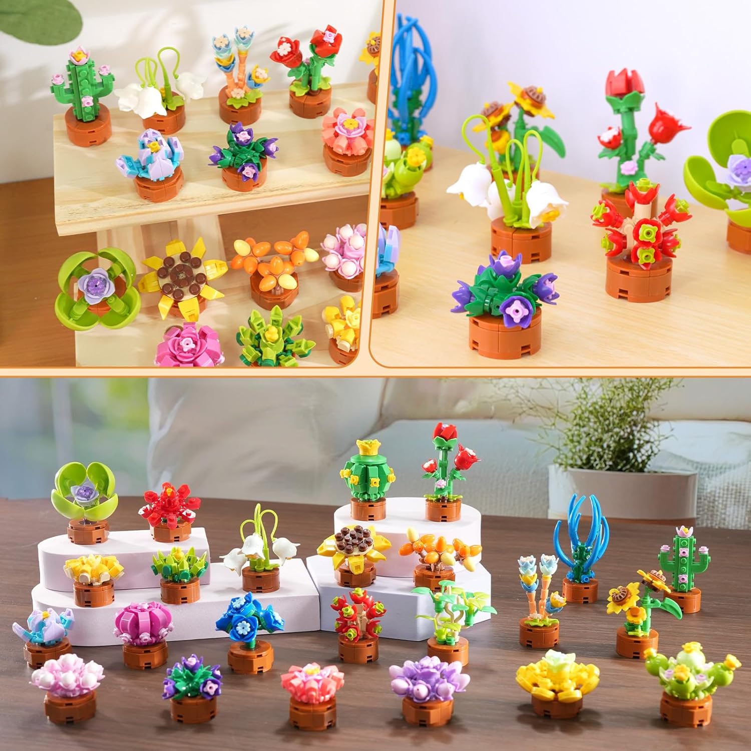 24 Pack Flowers Succulents Party Favors for Kids Building Set - 1012PCS Botanical Bonsai 3.6mm Mini Building Blocks Toy for Goodie Bags Stocking Stuffers Classroom Prize Birthday Gifts for Girl Boy 6+